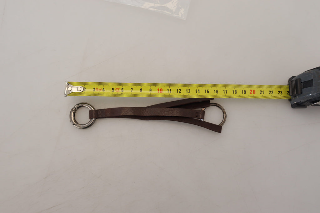 Porte-clés en cuir marron et métal argenté Costume National