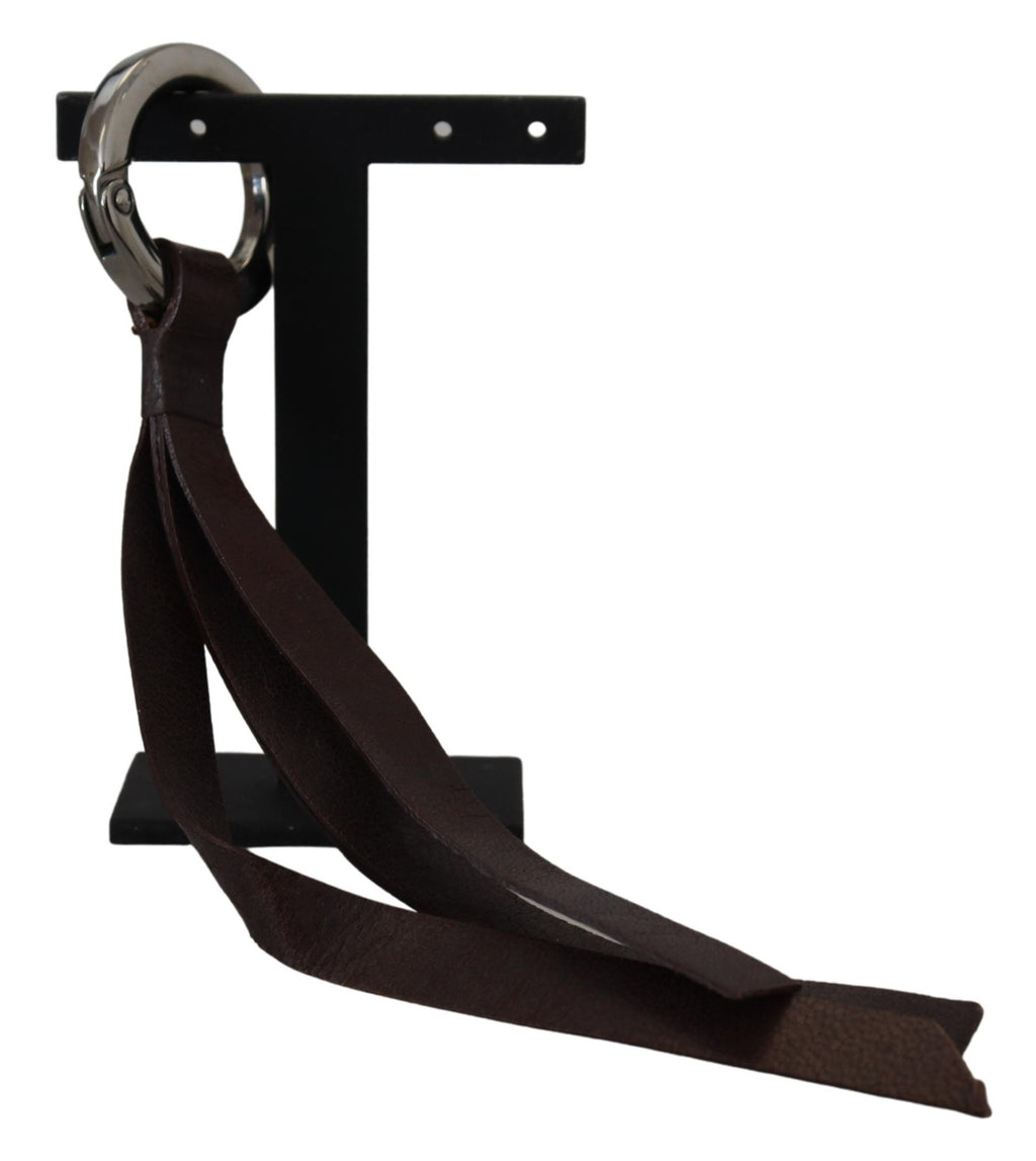 Porte-clés en cuir marron et métal argenté Costume National
