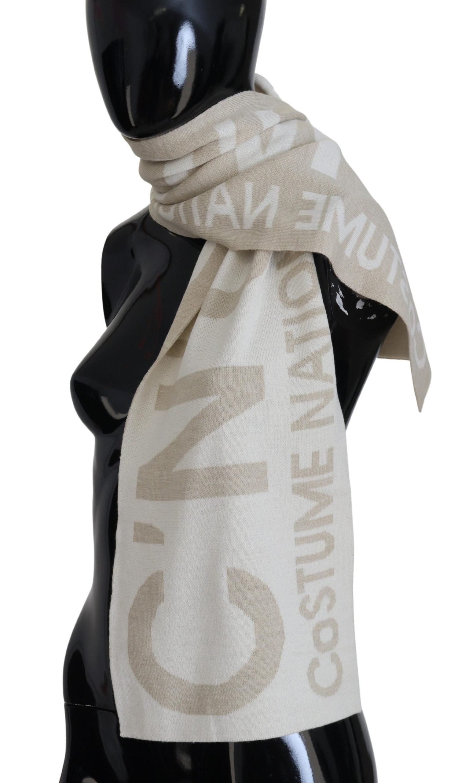 Écharpe châle et chauffe-mains Costume National beige et blanc avec logo
