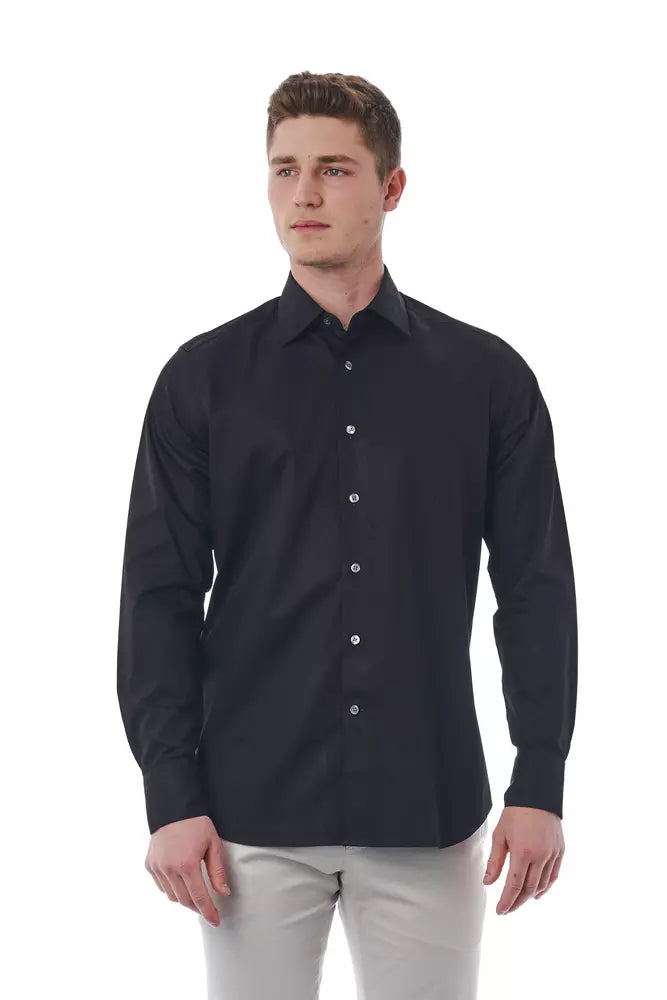 Chemise homme en coton noir Bagutta