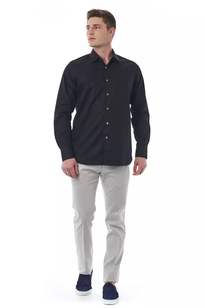 Chemise homme en coton noir Bagutta
