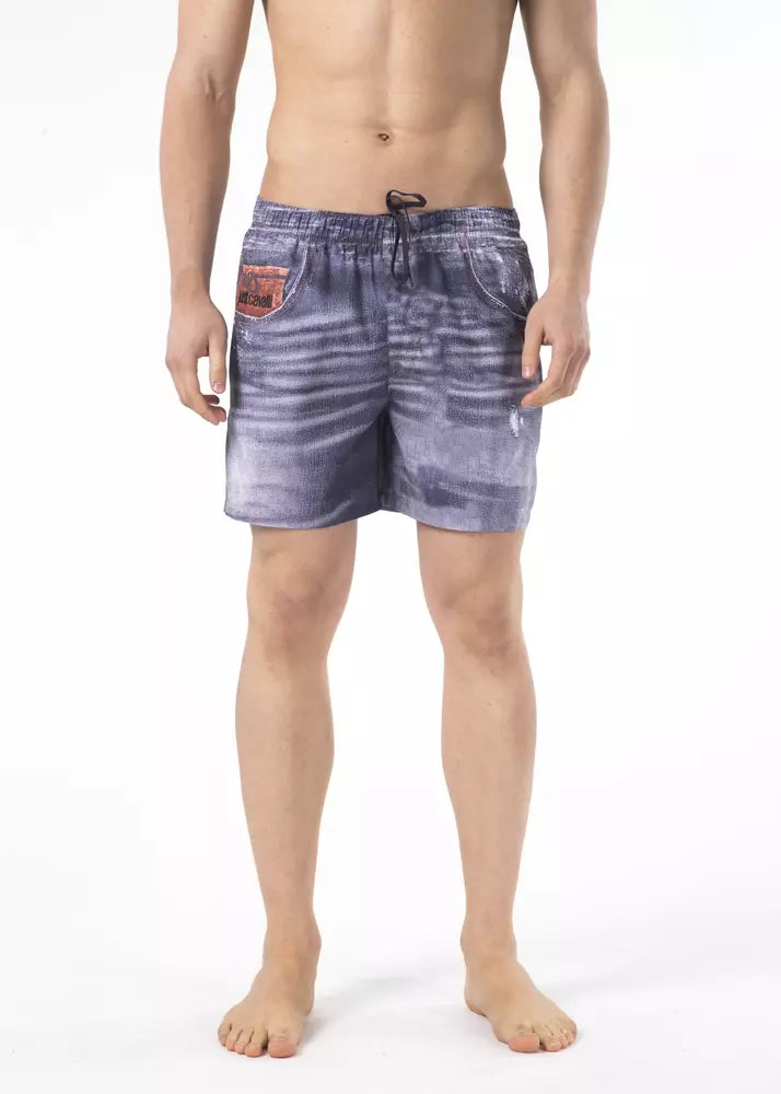 Just Cavalli Blue Polyester Men Swim Shorts
