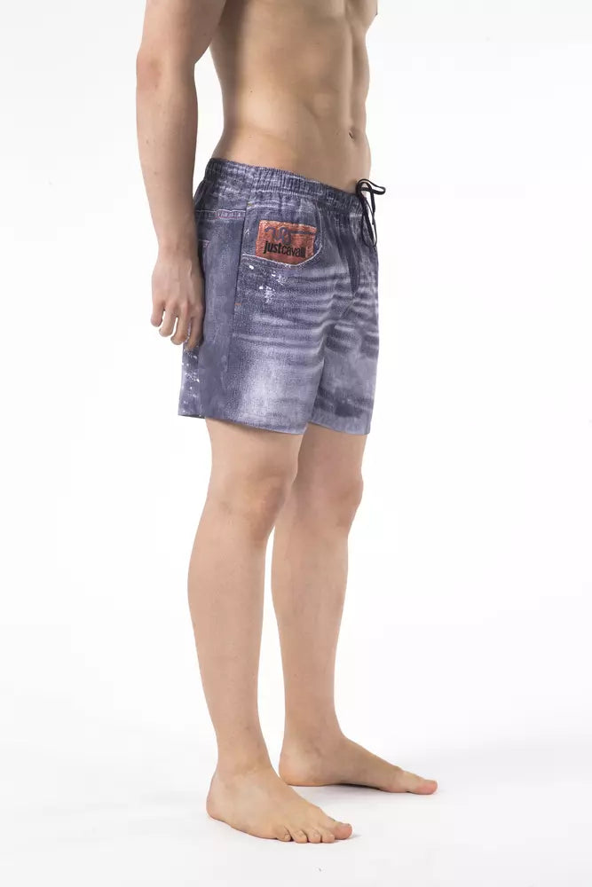 Just Cavalli Blue Polyester Men Swim Shorts