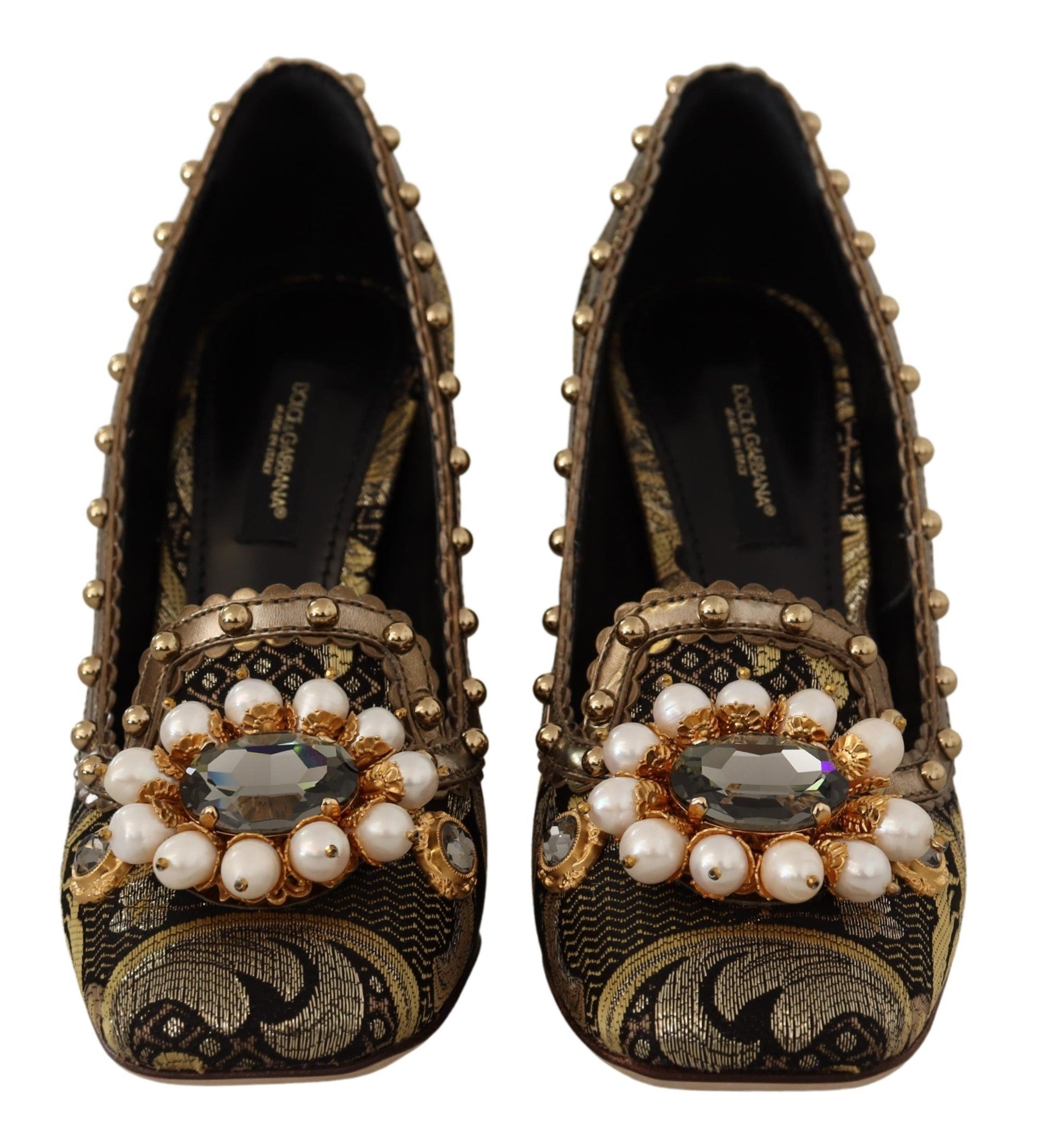 Escarpins Dolce &amp; Gabbana en brocart doré à bout carré et cristaux