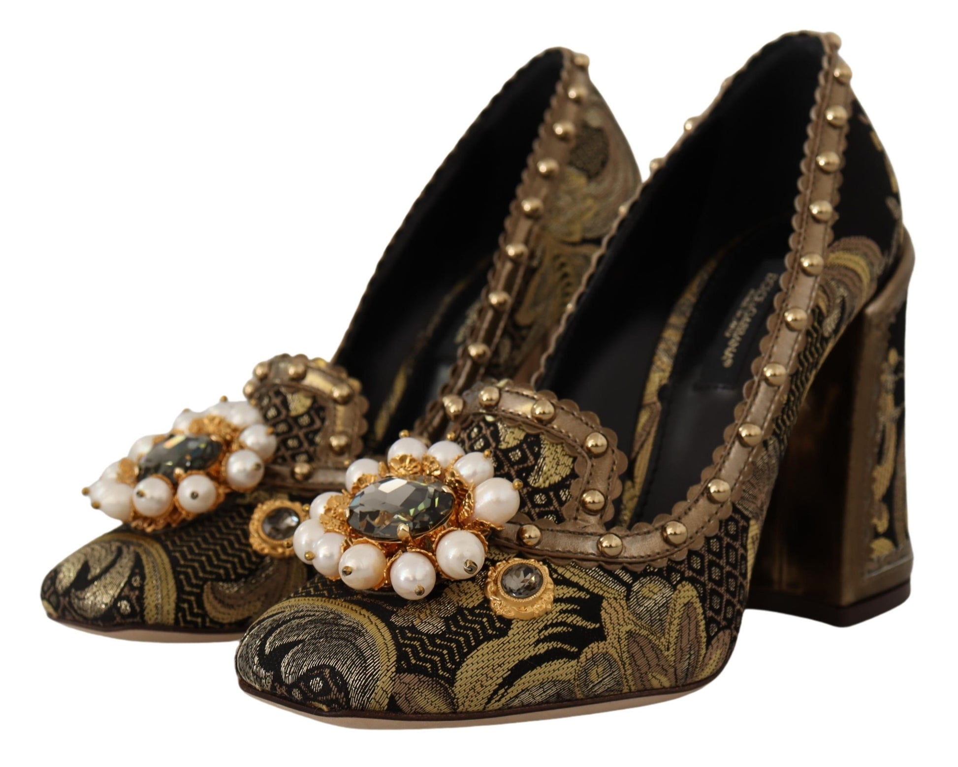 Escarpins Dolce &amp; Gabbana en brocart doré à bout carré et cristaux