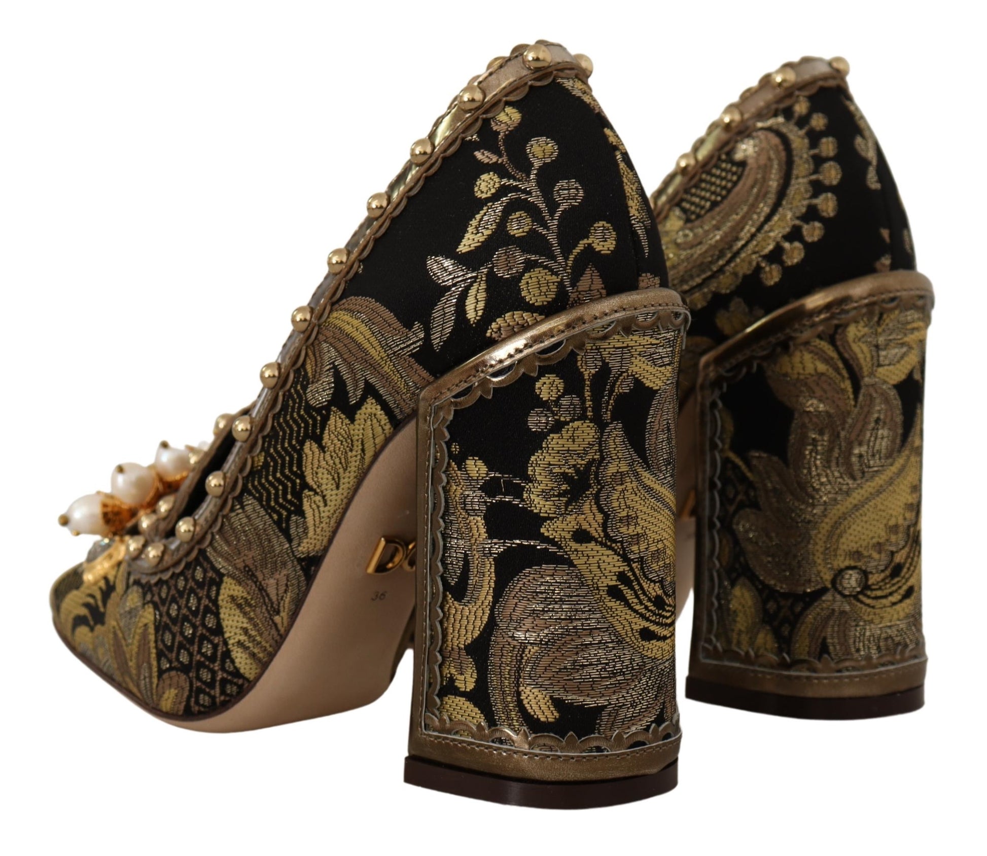 Escarpins Dolce &amp; Gabbana en brocart doré à bout carré et cristaux