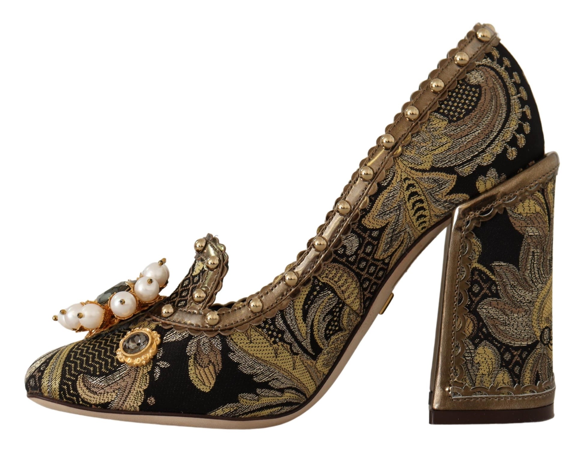 Escarpins Dolce &amp; Gabbana en brocart doré à bout carré et cristaux