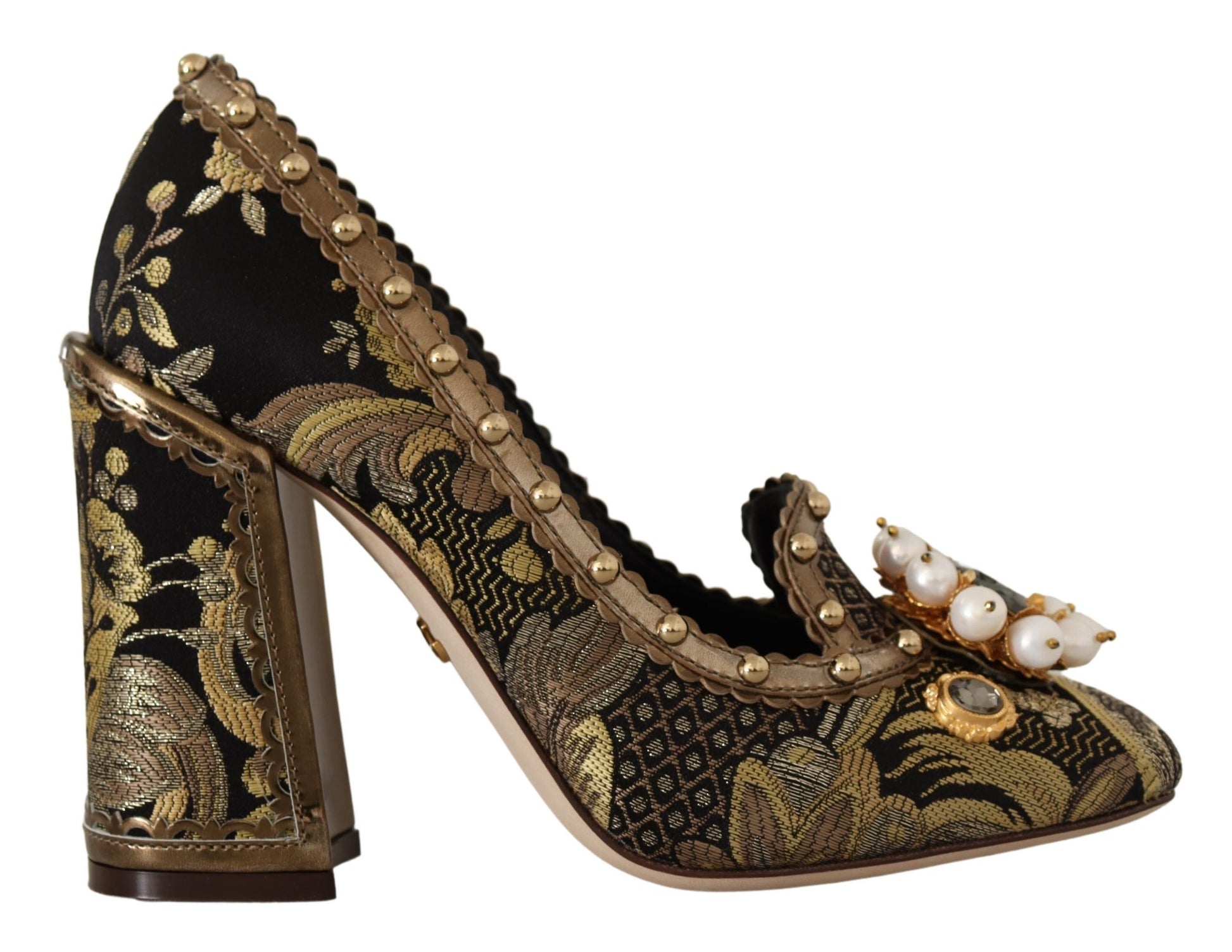 Escarpins Dolce &amp; Gabbana en brocart doré à bout carré et cristaux