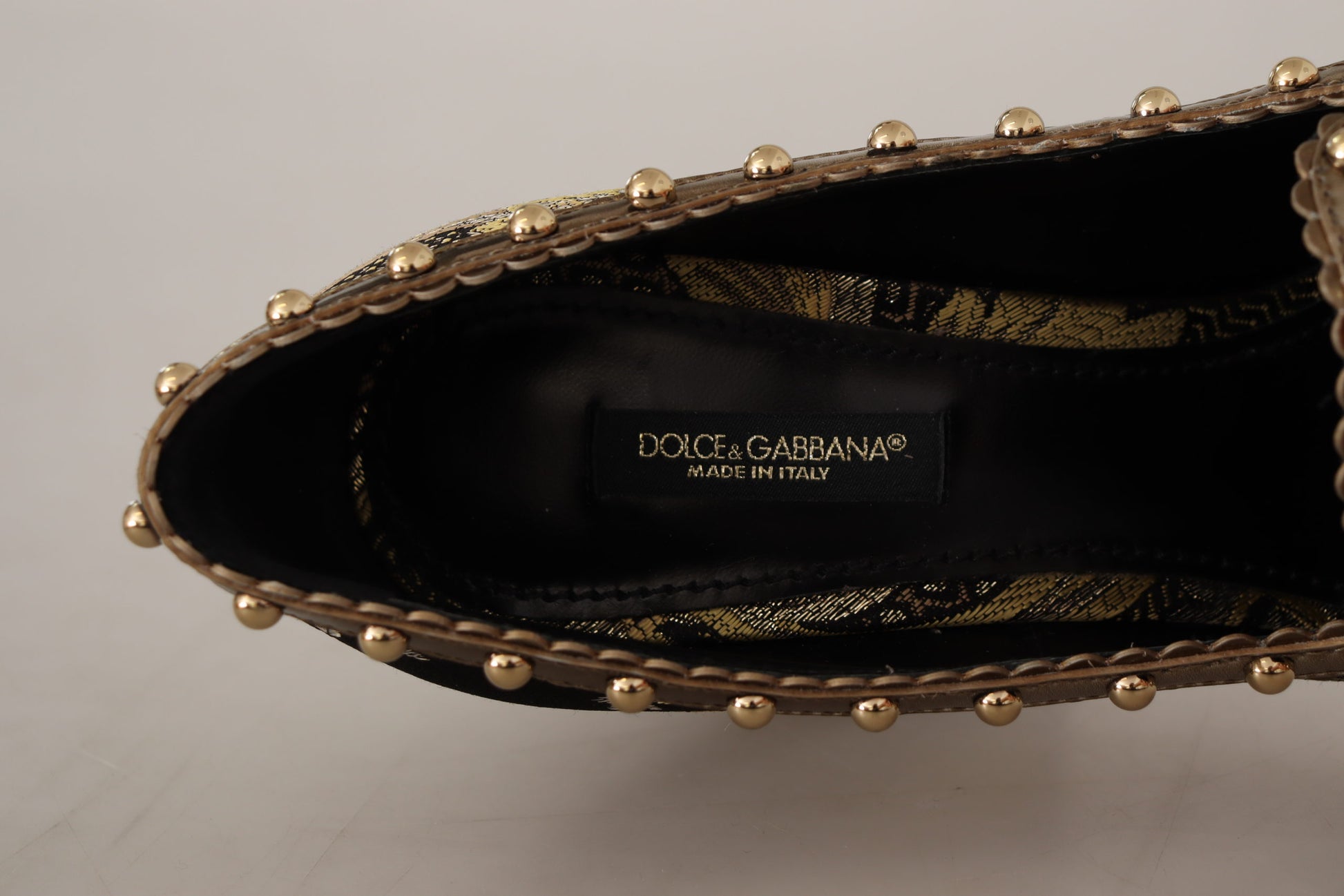 Escarpins Dolce &amp; Gabbana en brocart doré à bout carré et cristaux