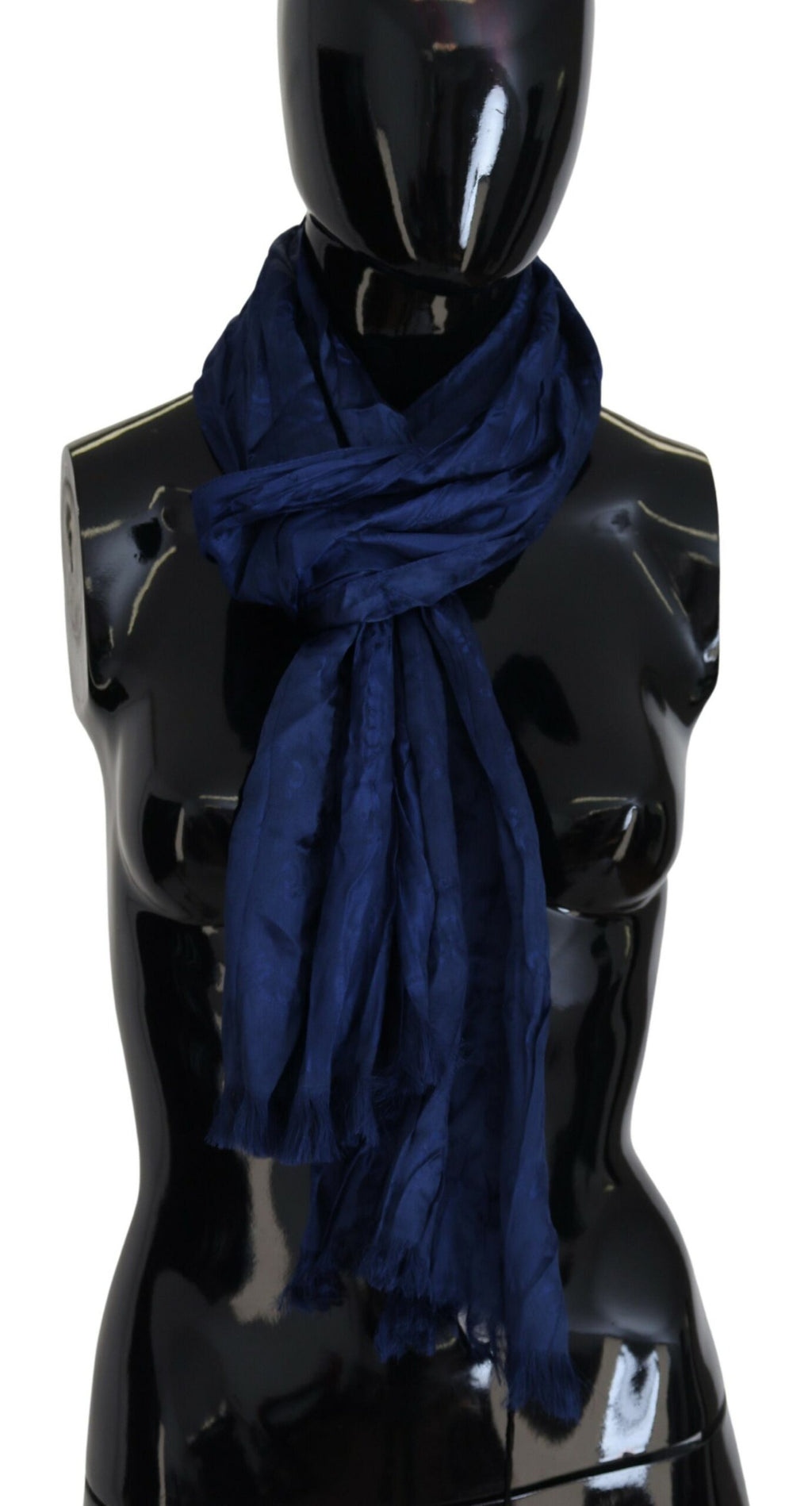 Costume National Châle en soie bleu Foulard à franges