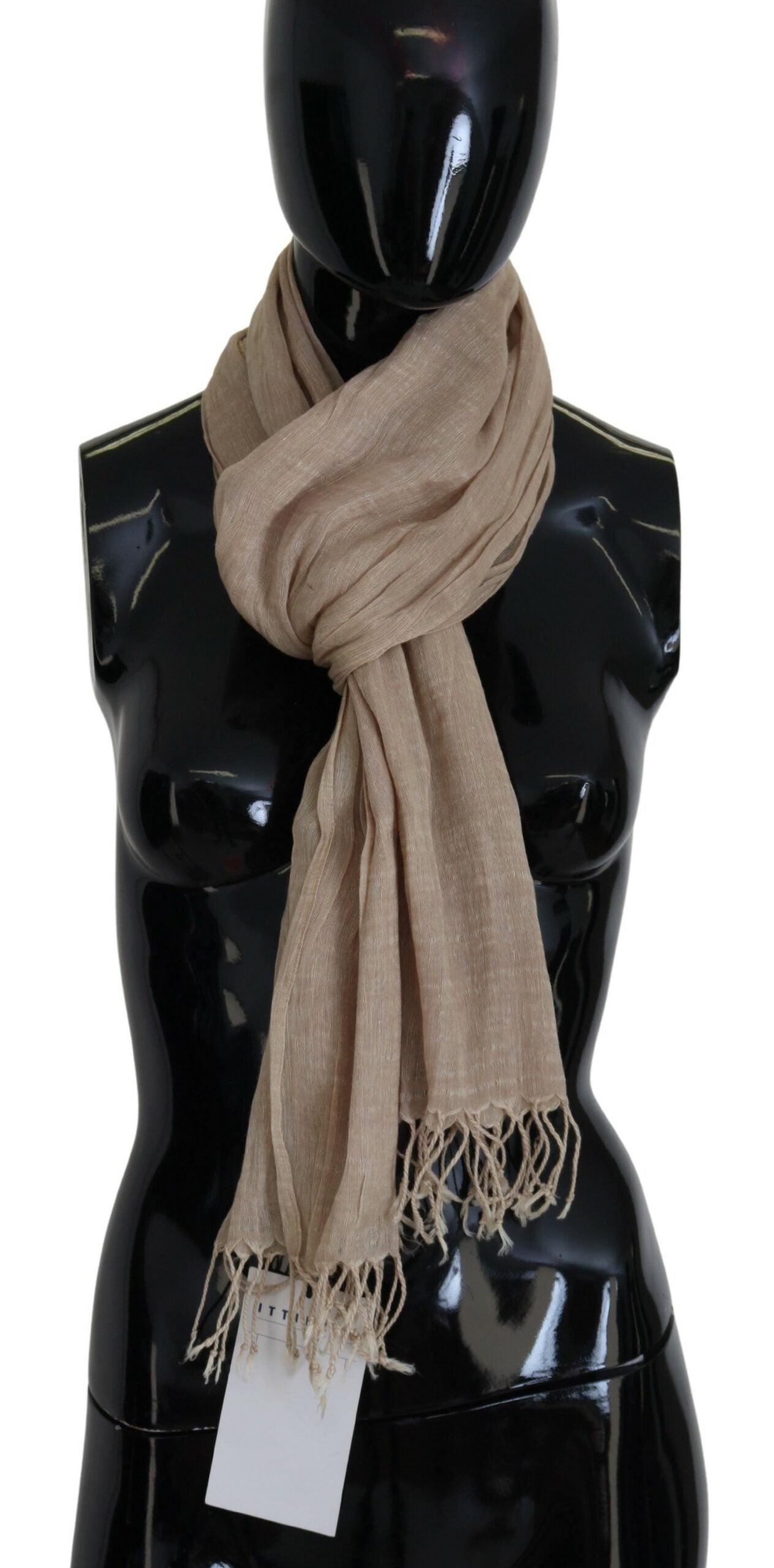 Costume National Châle en coton beige Foulard à franges