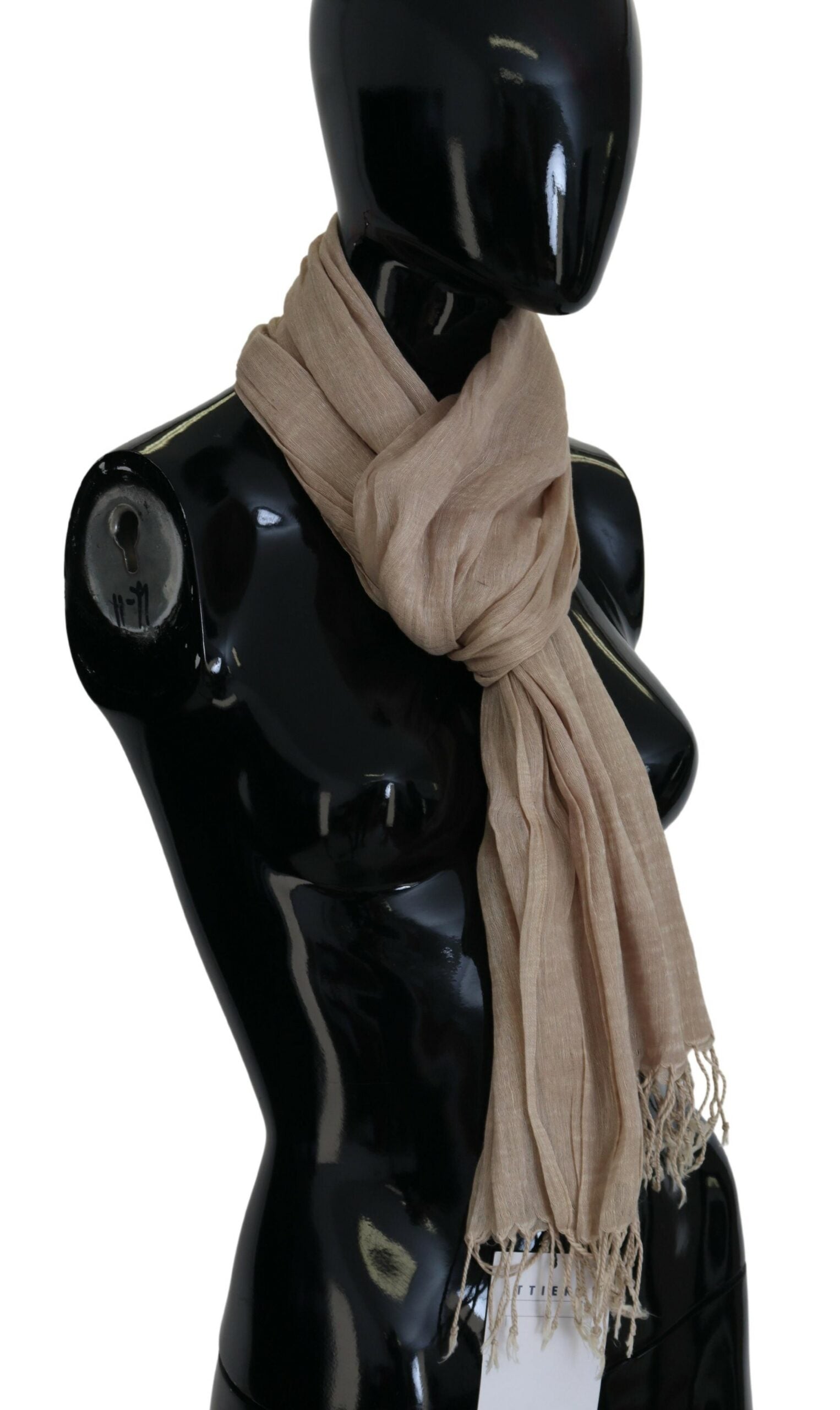 Costume National Châle en coton beige Foulard à franges