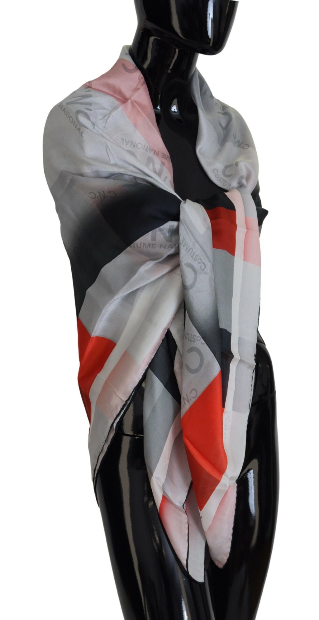 Costume National Châle Foulard Écharpe Wrap Gris Rouge