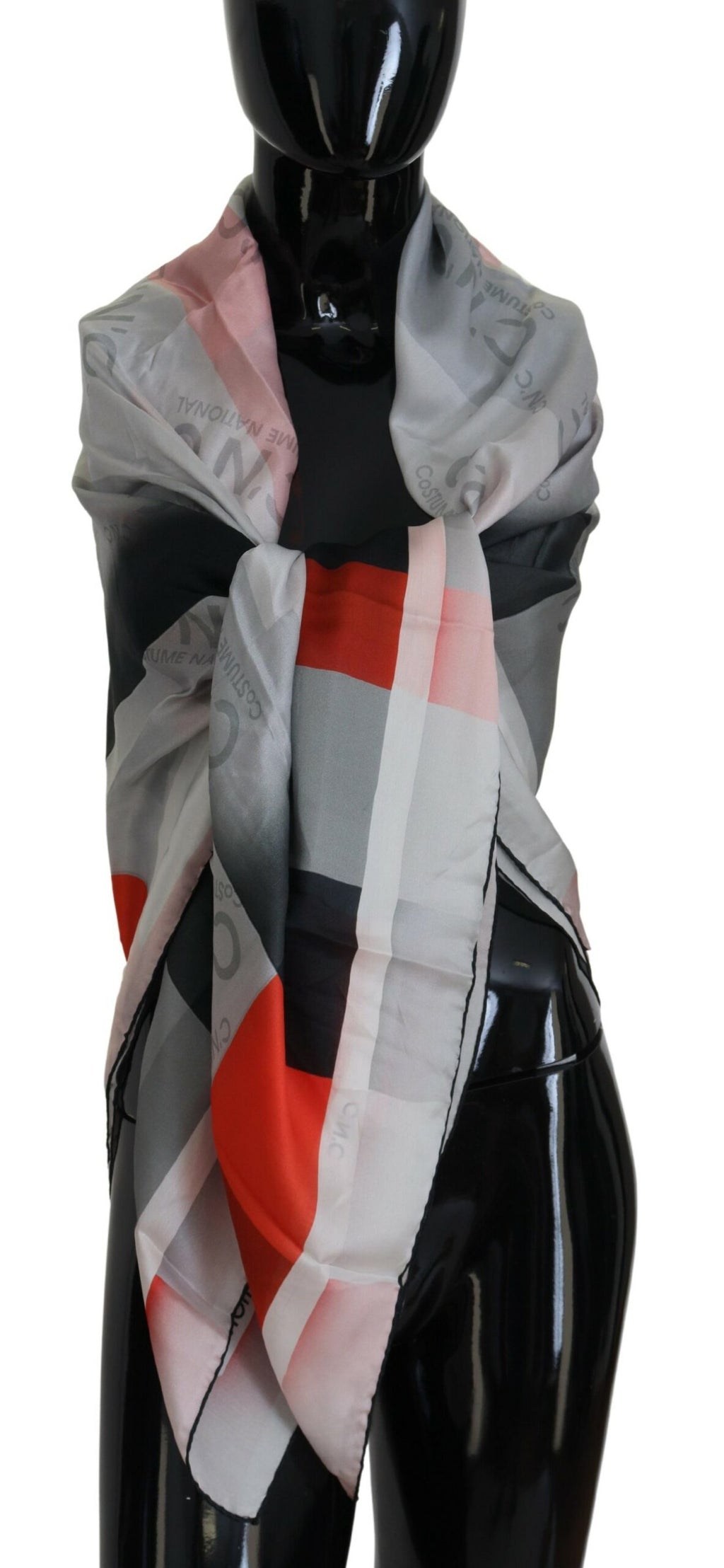 Costume National Châle Foulard Écharpe Wrap Gris Rouge