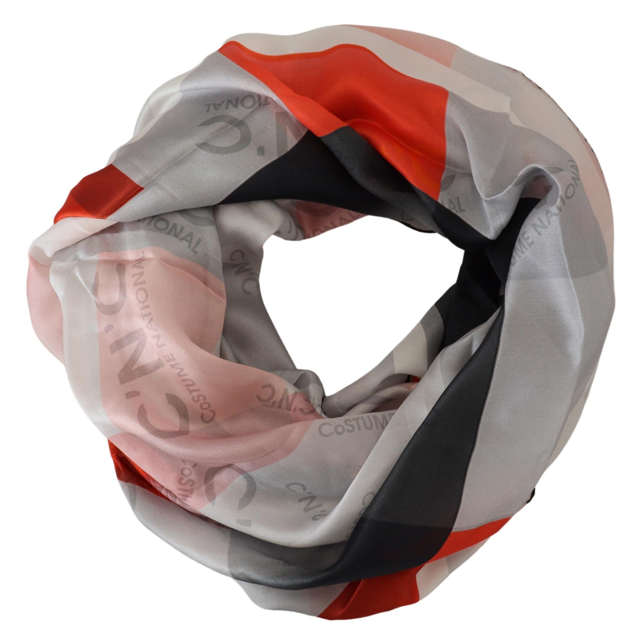 Costume National Châle Foulard Écharpe Wrap Gris Rouge