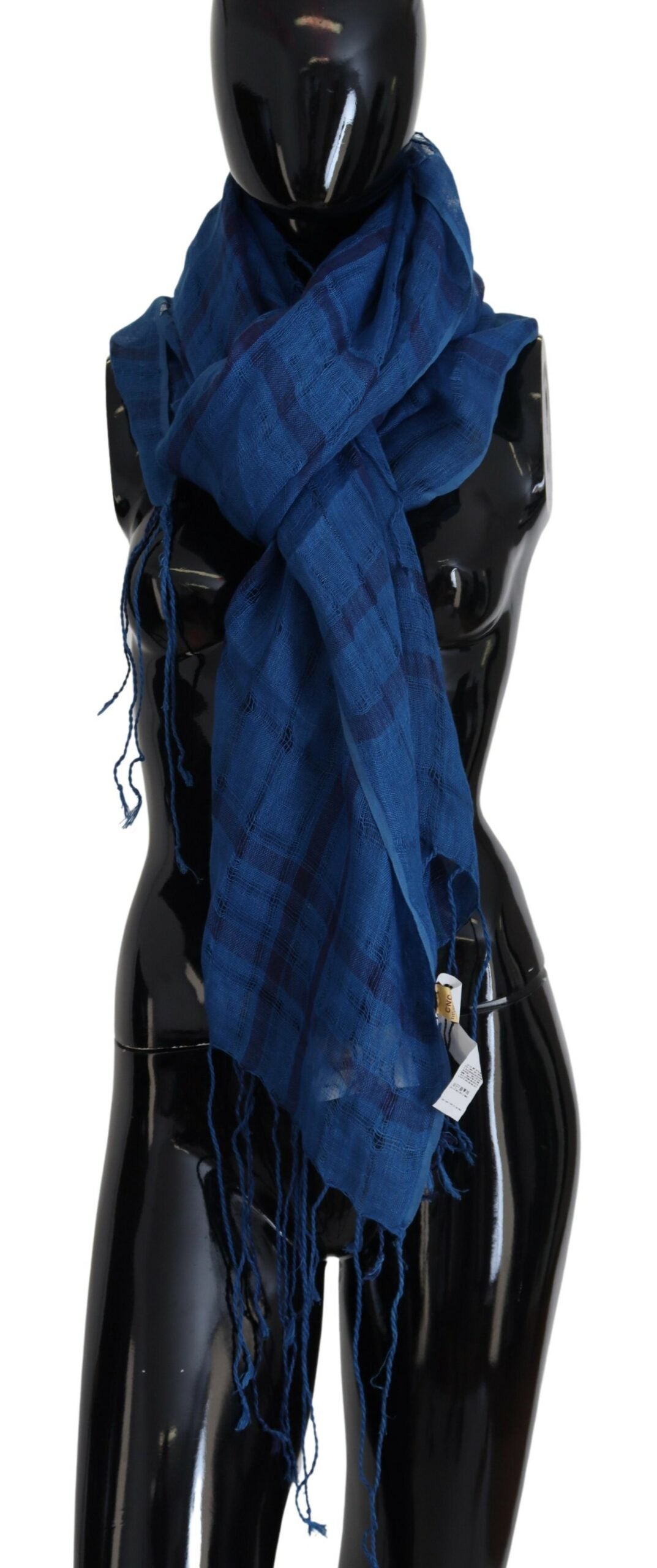 Costume National Châle en Lin Bleu Foulard Franges Écharpe