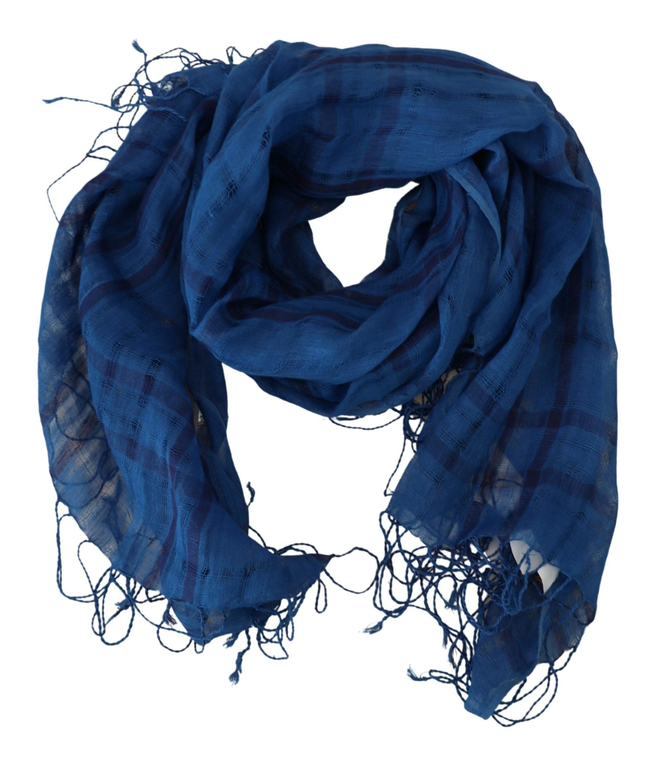 Costume National Châle en Lin Bleu Foulard Franges Écharpe