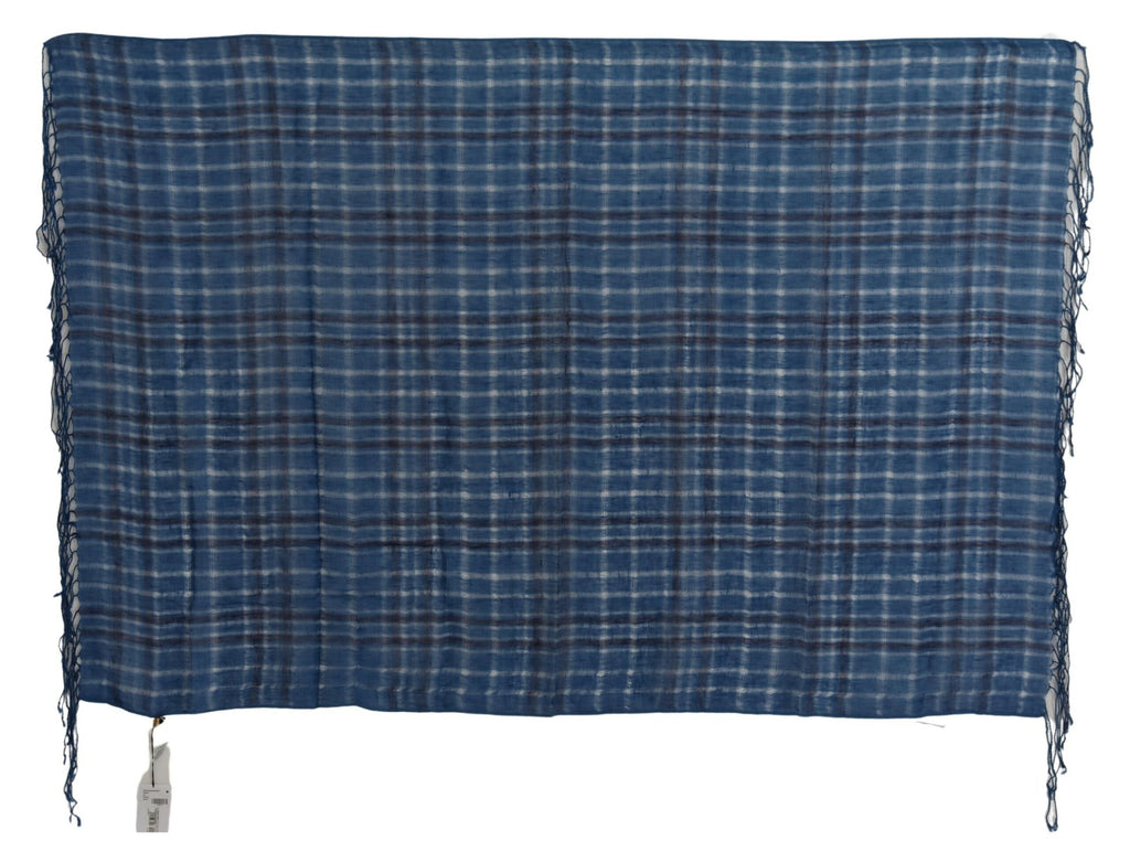 Costume National Châle en Lin Bleu Foulard Franges Écharpe