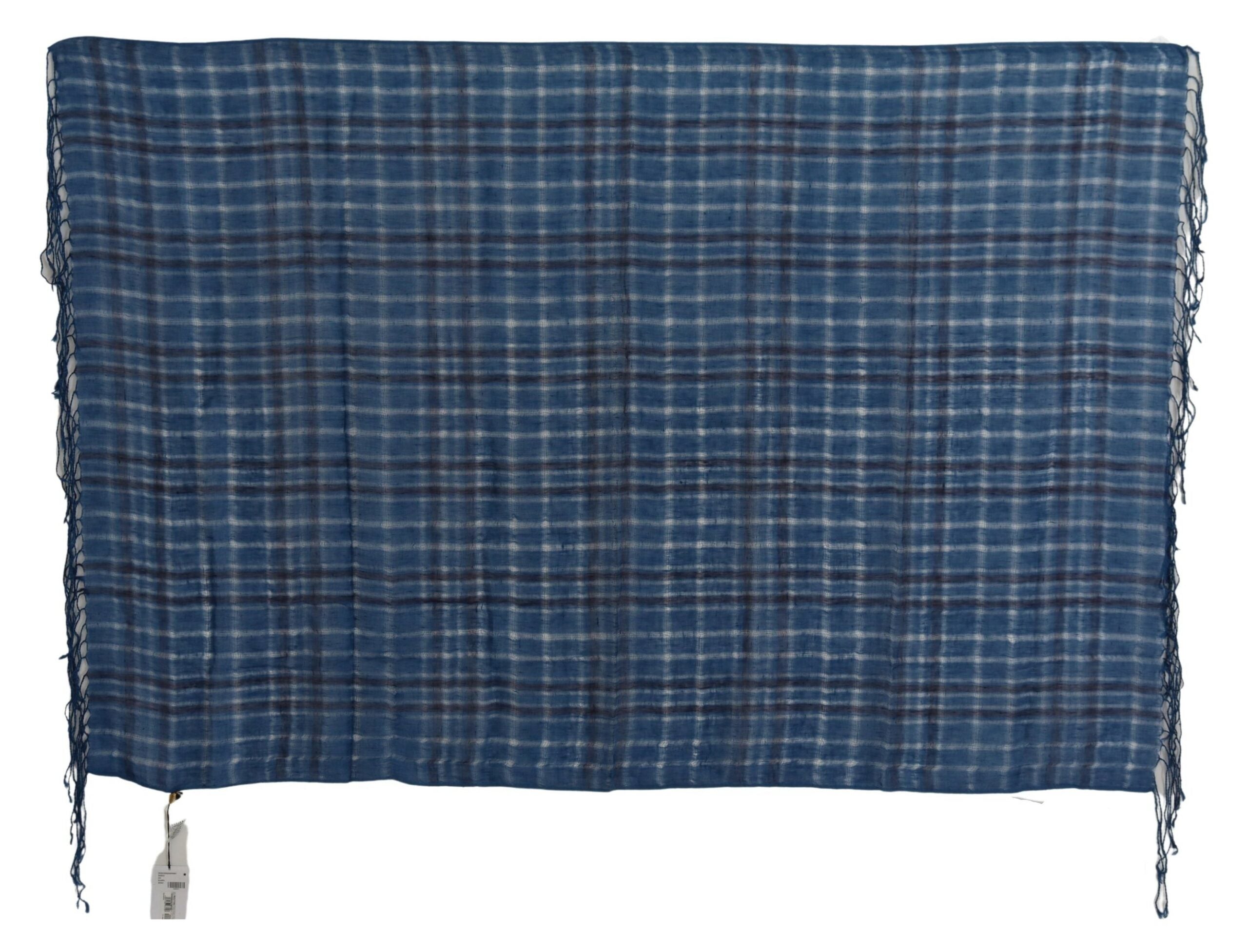 Costume National Châle en Lin Bleu Foulard Franges Écharpe