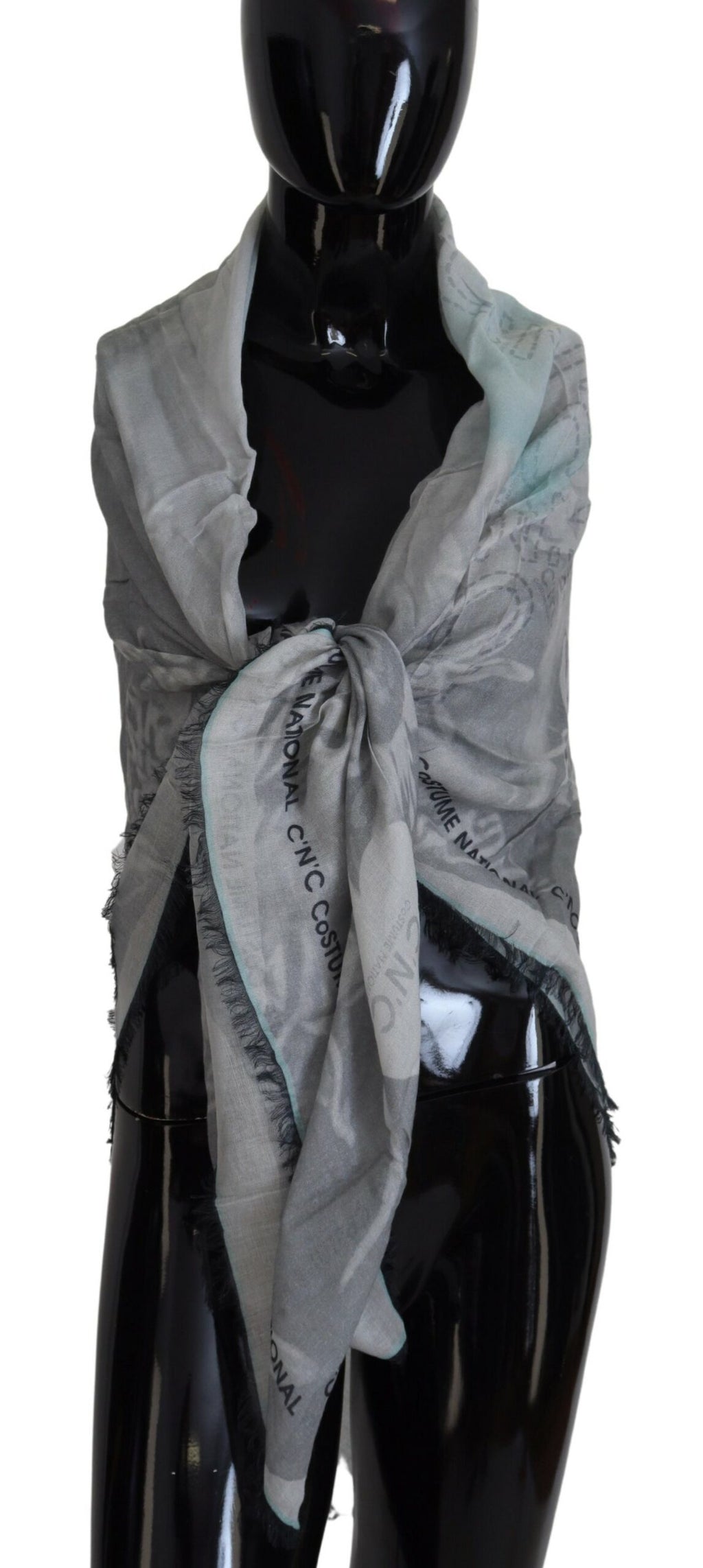 Costume National Gris Imprimé Châle Foulard Franges Écharpe