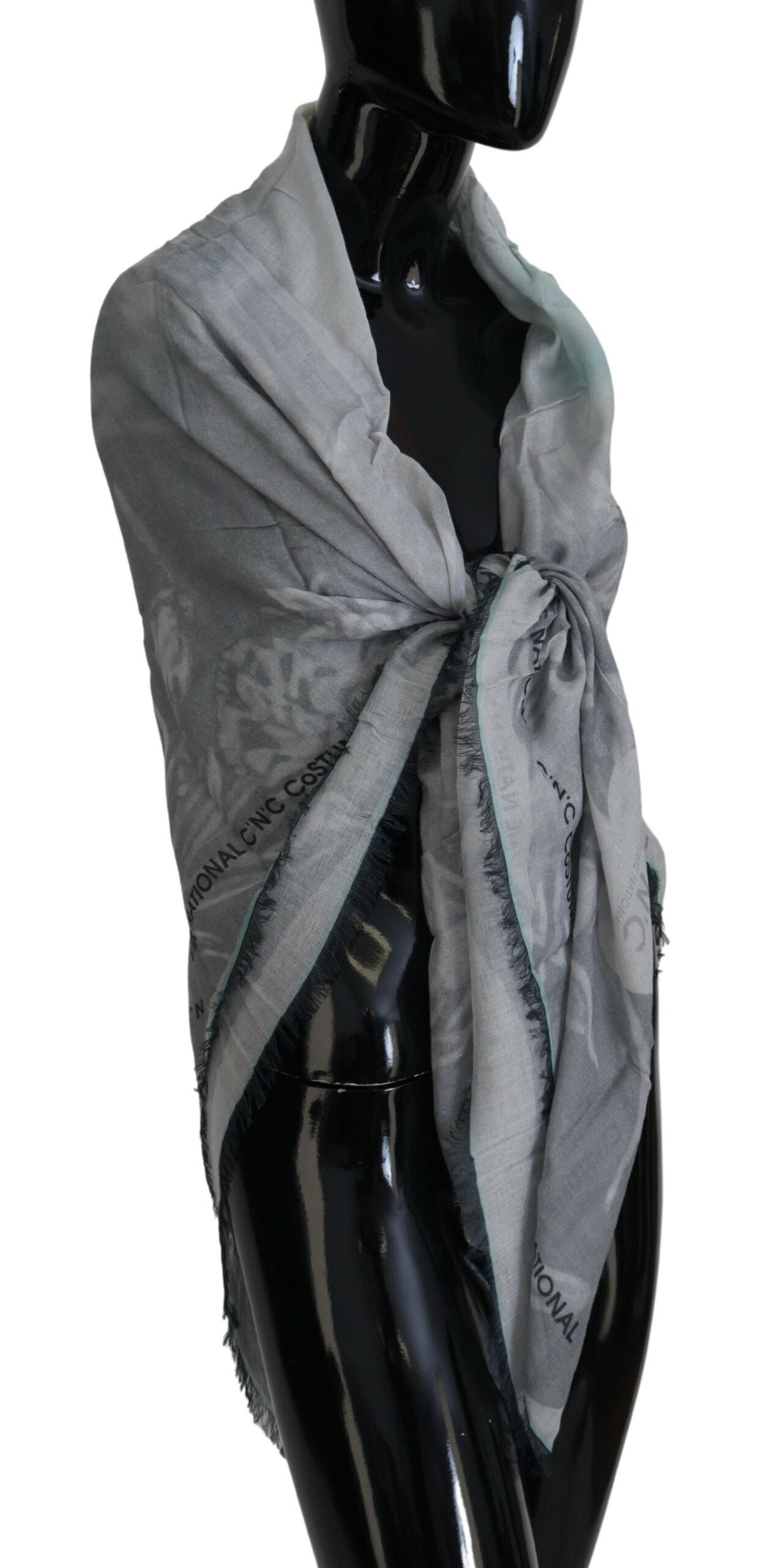 Costume National Gris Imprimé Châle Foulard Franges Écharpe