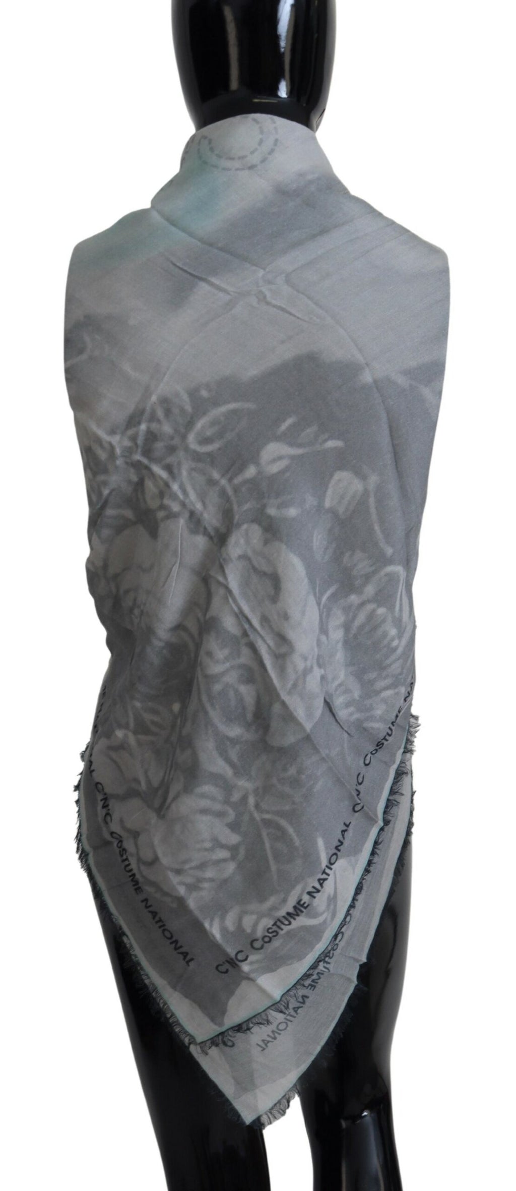 Costume National Gris Imprimé Châle Foulard Franges Écharpe