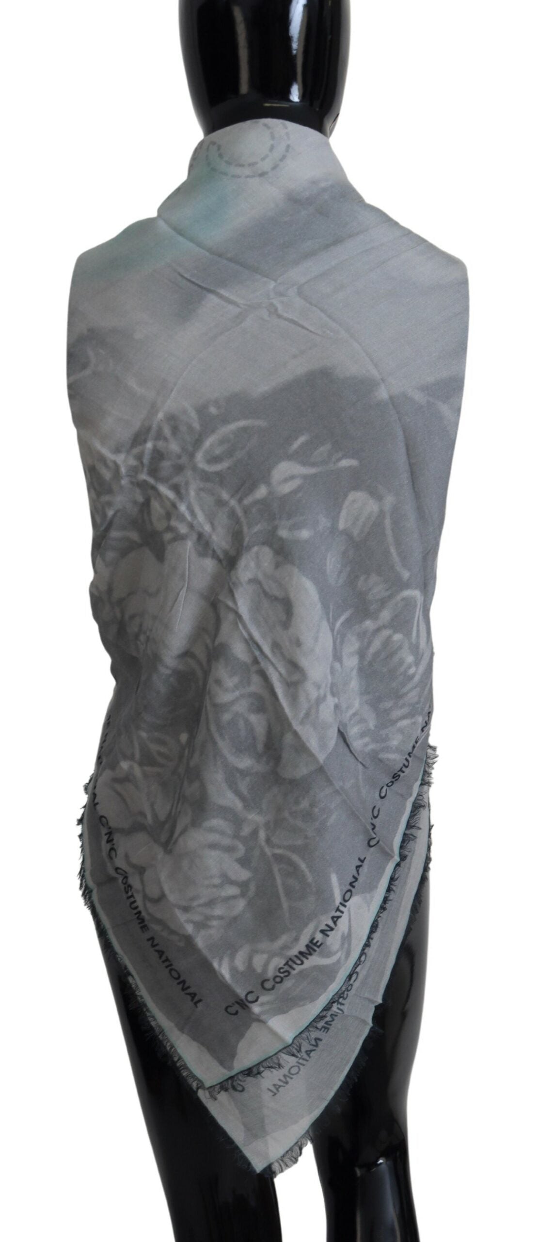 Costume National Gris Imprimé Châle Foulard Franges Écharpe