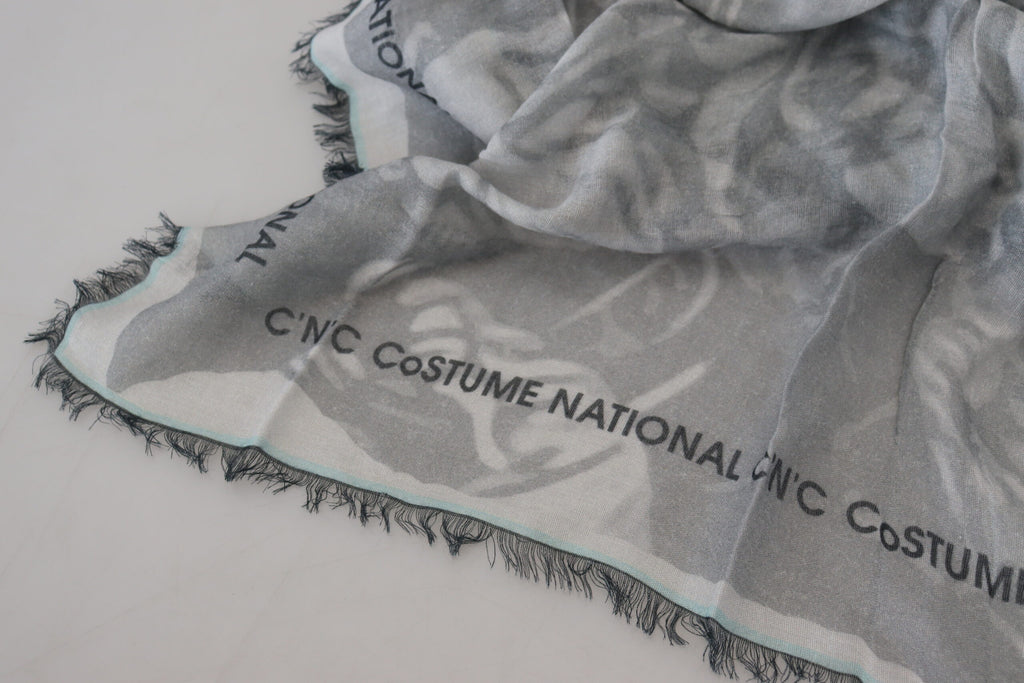 Costume National Gris Imprimé Châle Foulard Franges Écharpe