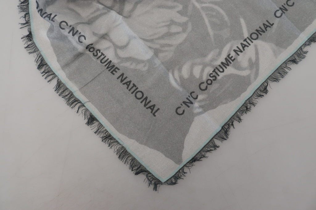 Costume National Gris Imprimé Châle Foulard Franges Écharpe