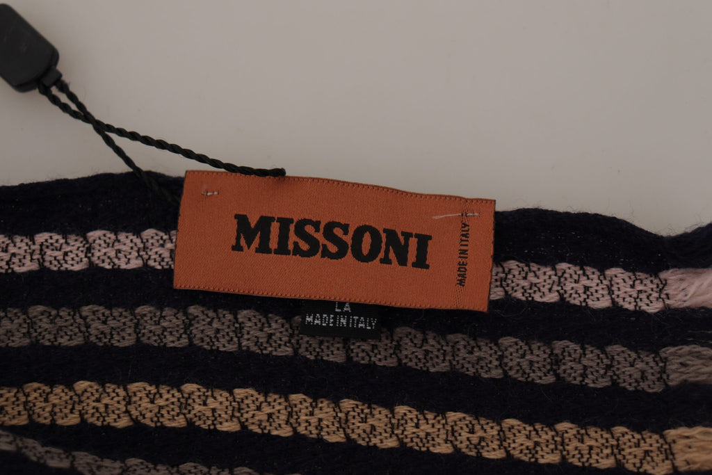 Écharpe châle à franges en laine à rayures multicolores Missoni