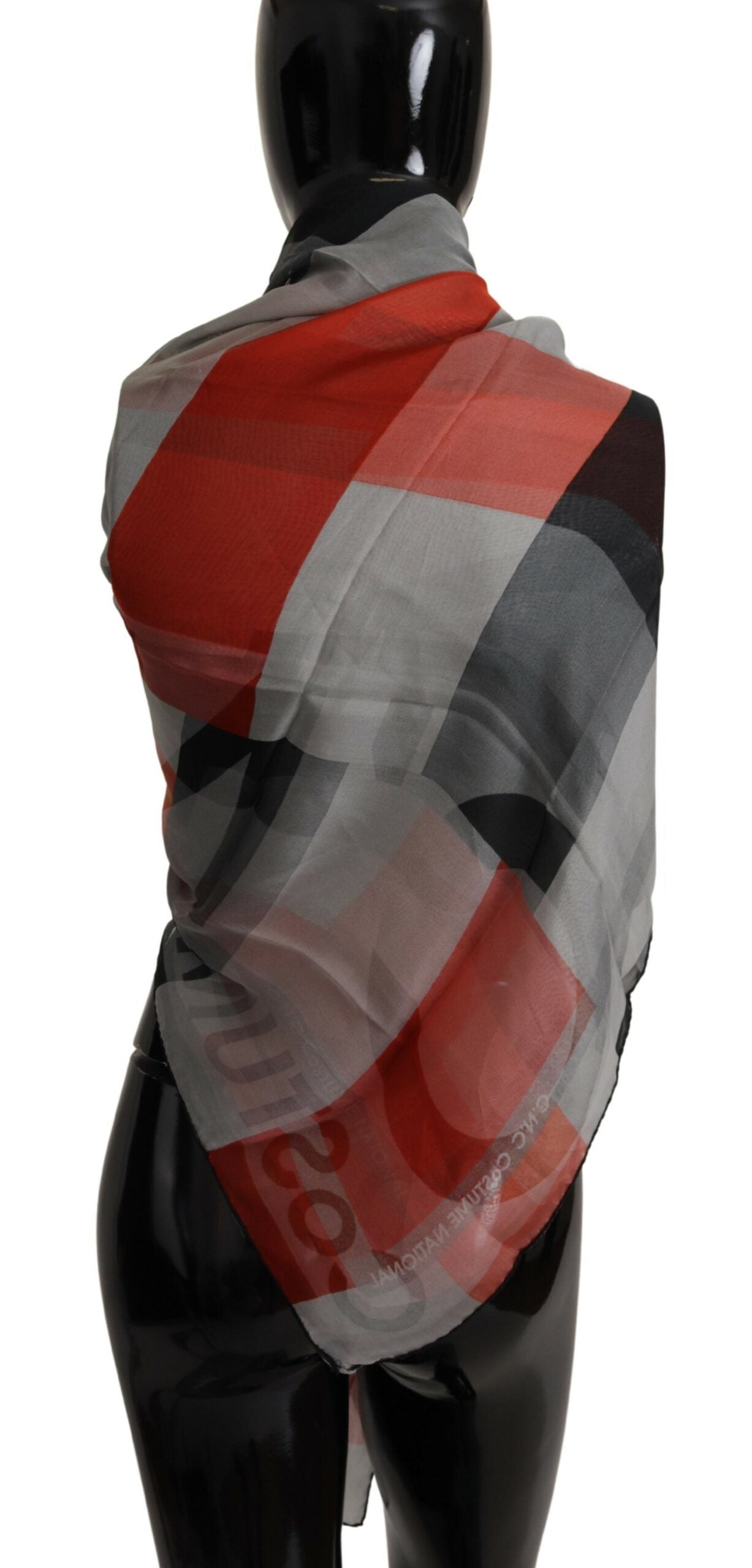 Costume National Châle Foulard Écharpe Wrap Gris Rouge