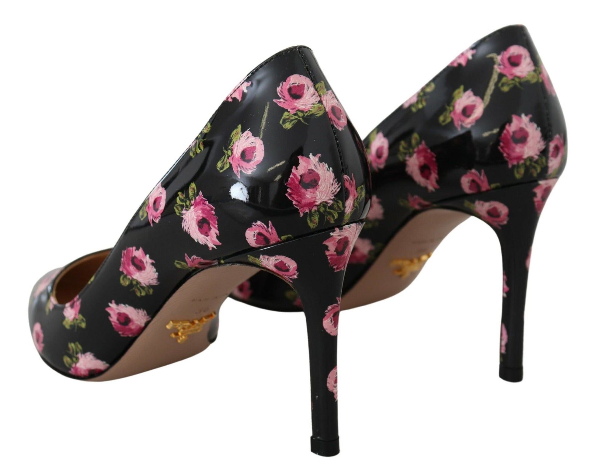 Escarpins à talons aiguilles Prada en cuir noir à fleurs