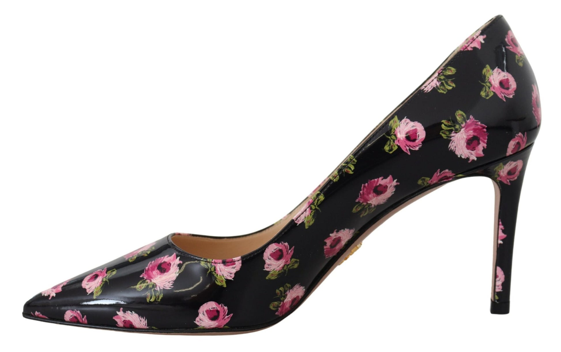 Escarpins à talons aiguilles Prada en cuir noir à fleurs