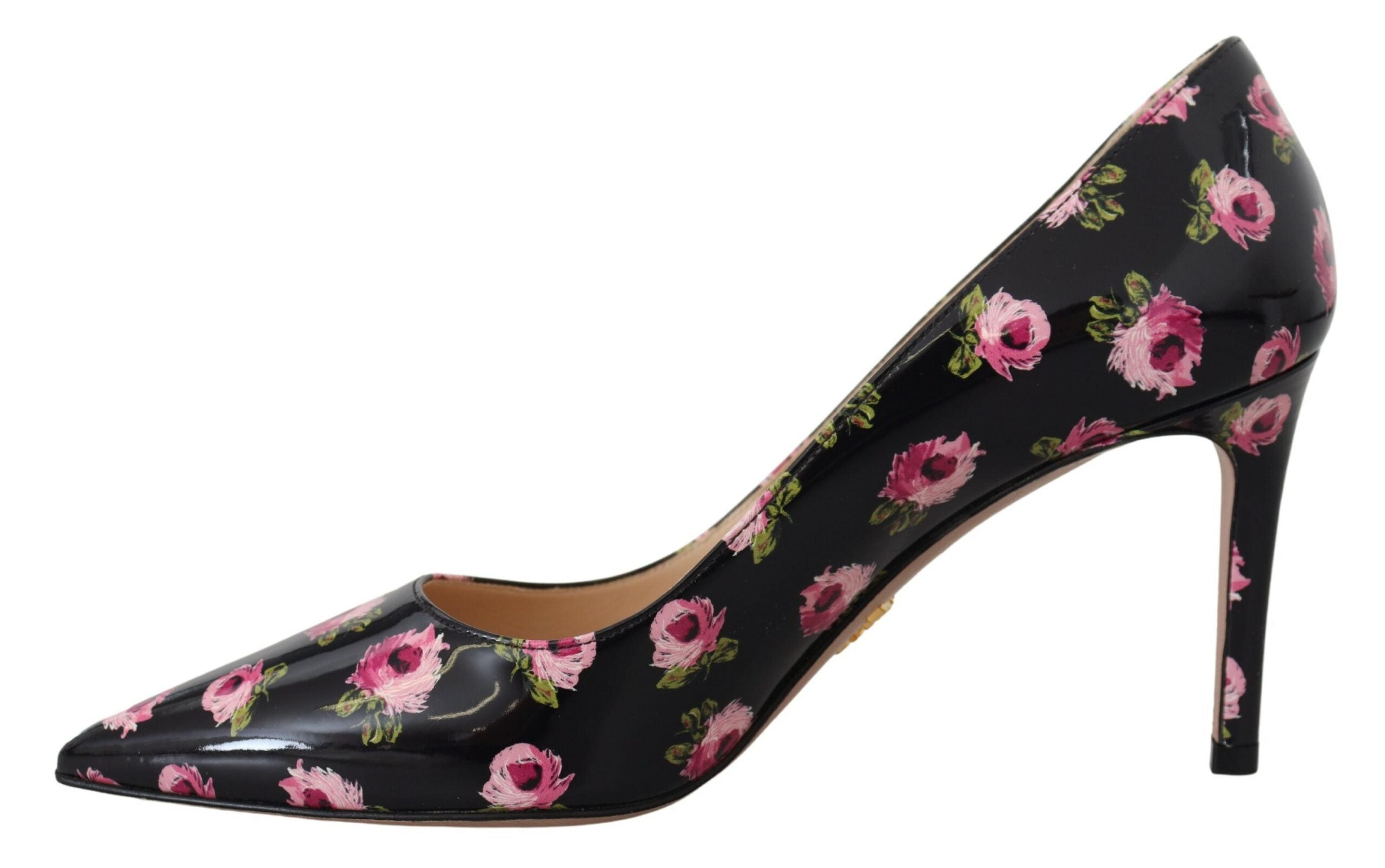 Escarpins à talons aiguilles Prada en cuir noir à fleurs