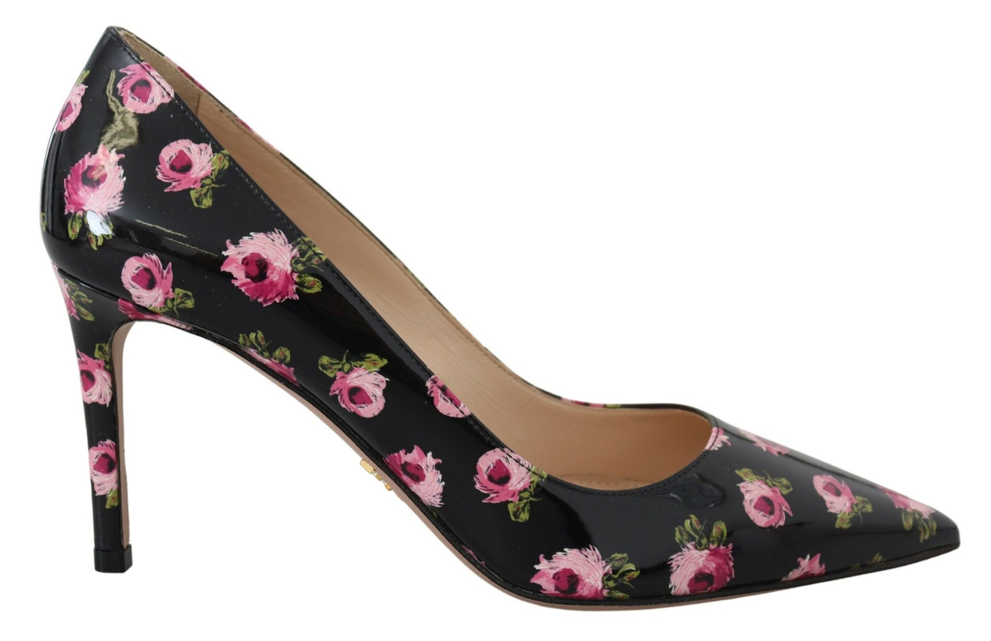 Escarpins à talons aiguilles Prada en cuir noir à fleurs