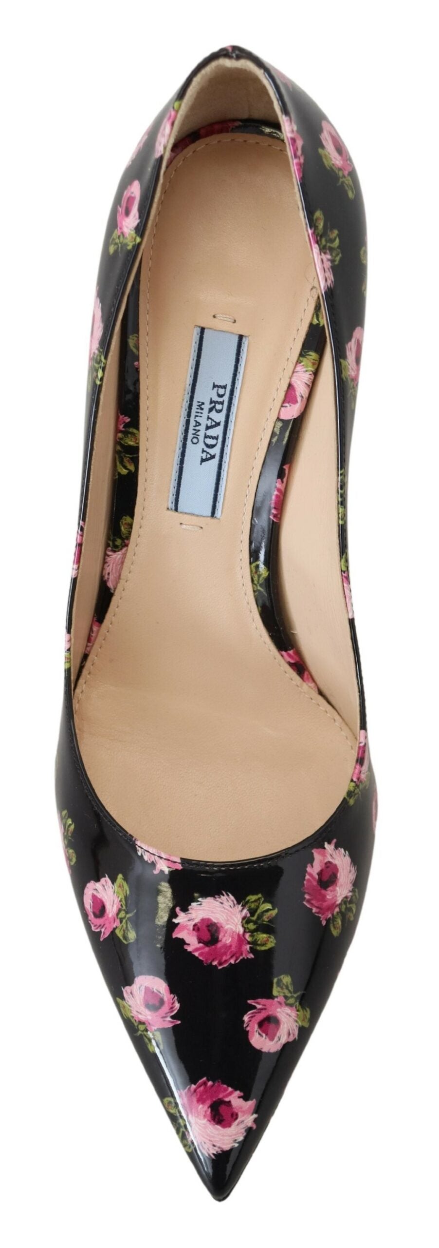 Escarpins à talons aiguilles Prada en cuir noir à fleurs