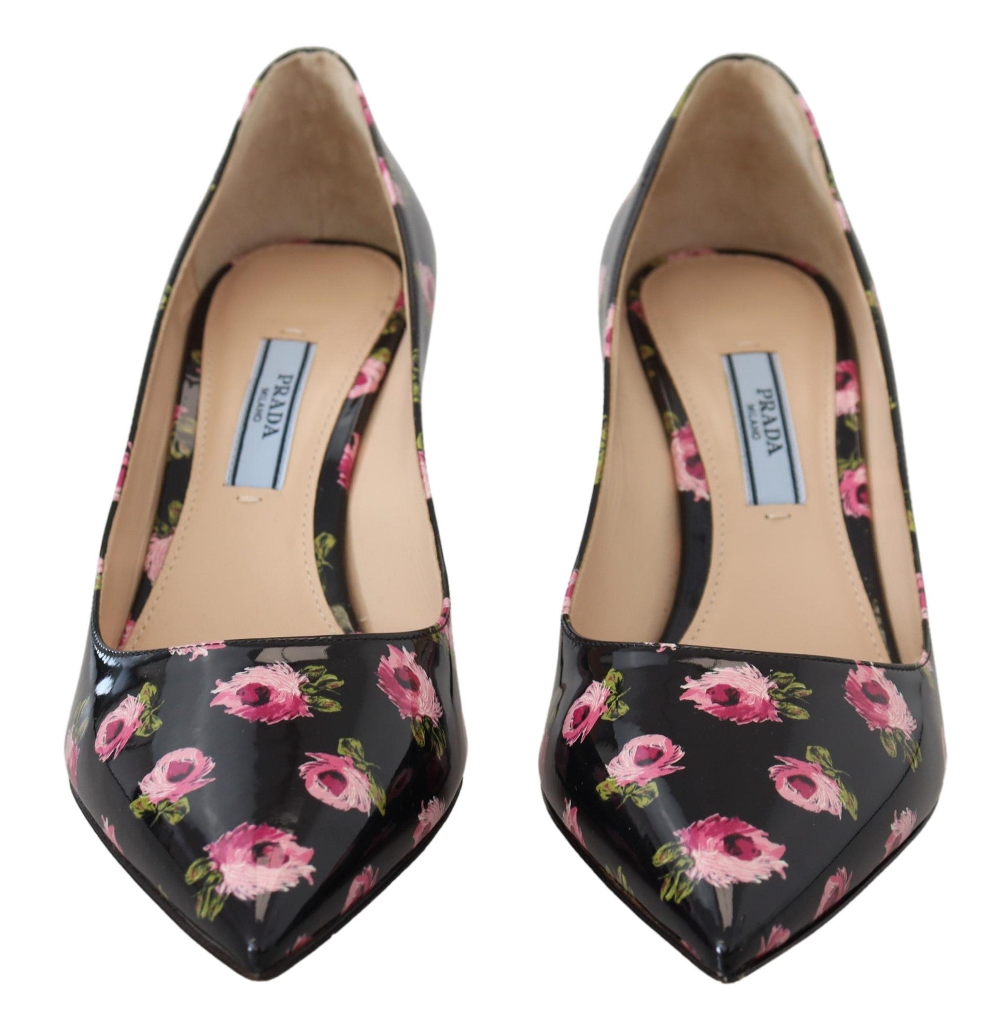 Escarpins à talons aiguilles Prada en cuir noir à fleurs