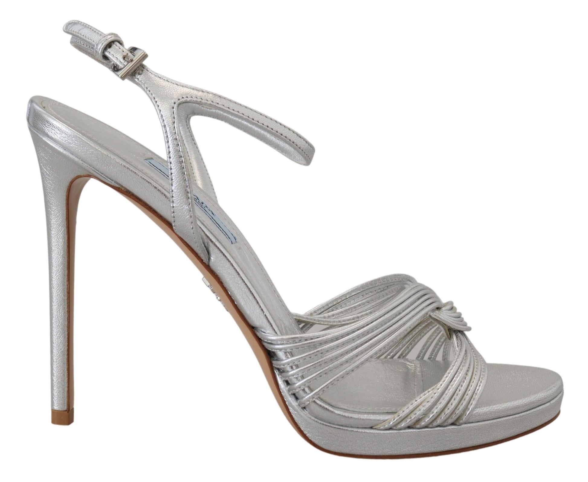 Sandales Prada en cuir argenté à bride cheville et talons aiguilles