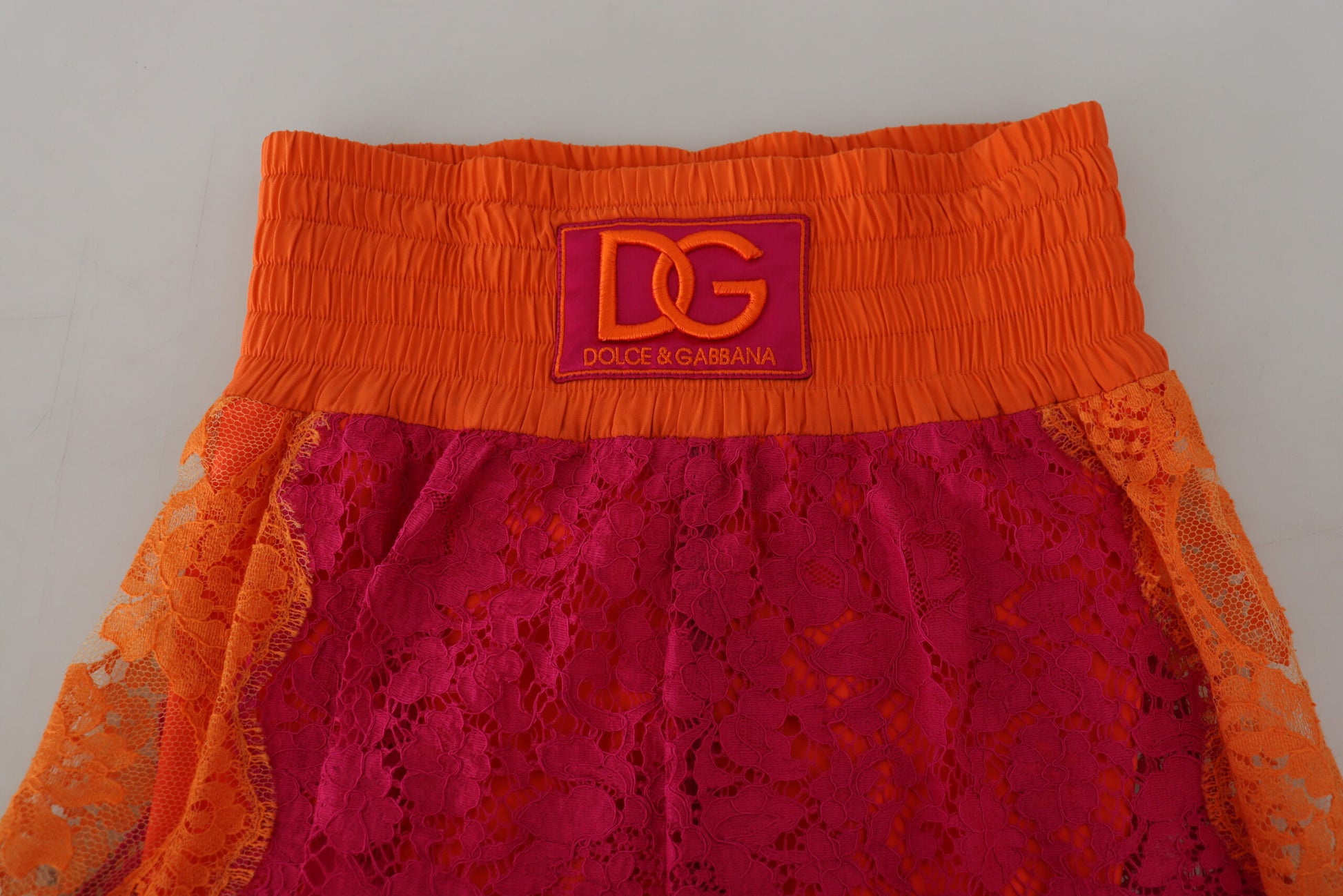 Short taille haute en coton et dentelle rose orange Dolce &amp; Gabbana