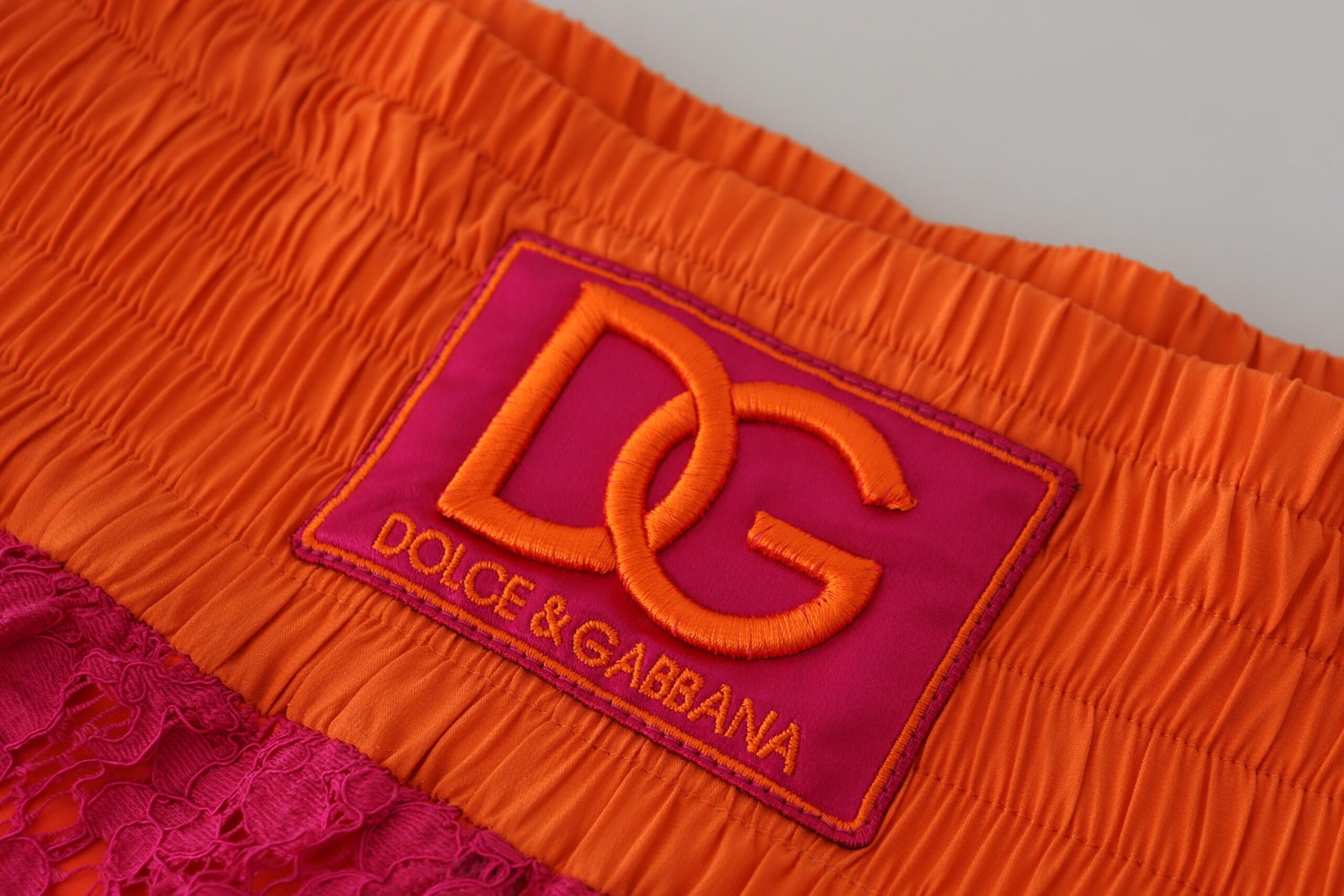 Short taille haute en coton et dentelle rose orange Dolce &amp; Gabbana