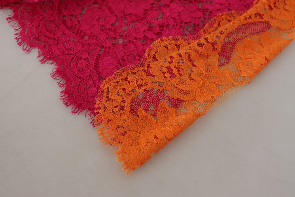 Short taille haute en coton et dentelle rose orange Dolce &amp; Gabbana