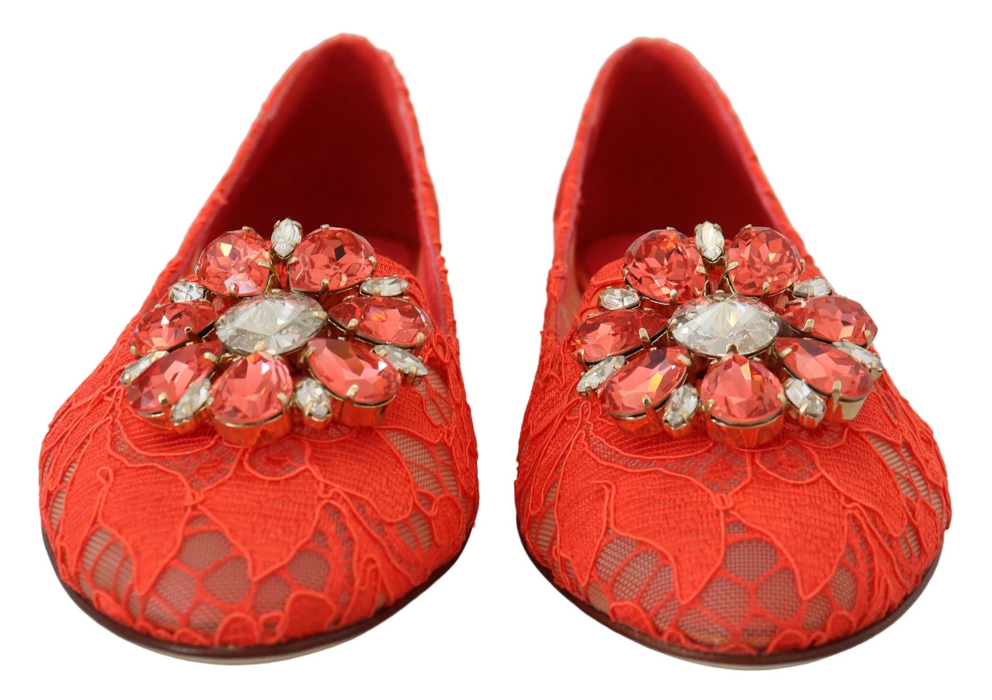 Ballerines Dolce &amp; Gabbana rouges en dentelle et cristaux Taormina