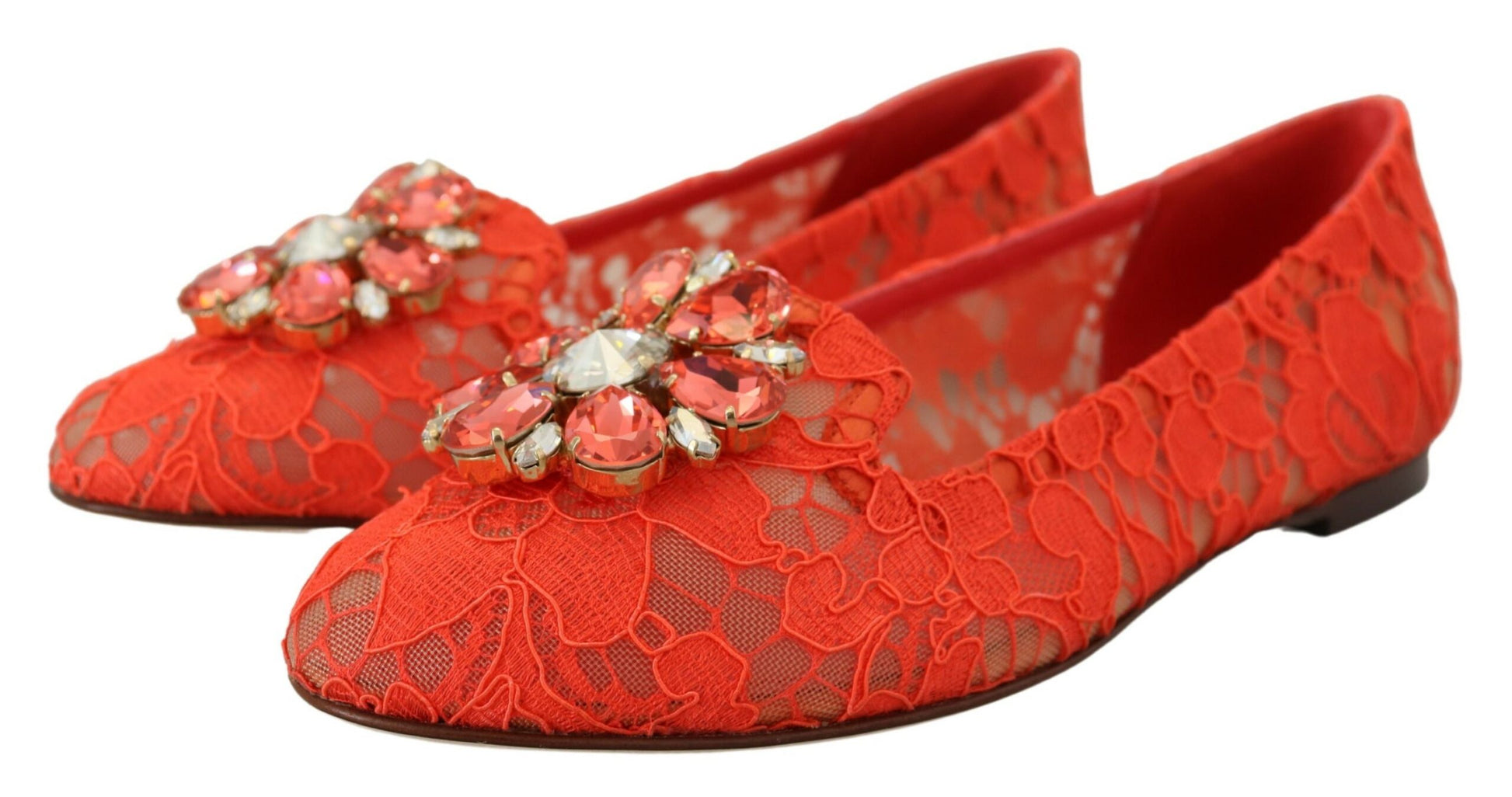 Ballerines Dolce &amp; Gabbana rouges en dentelle et cristaux Taormina