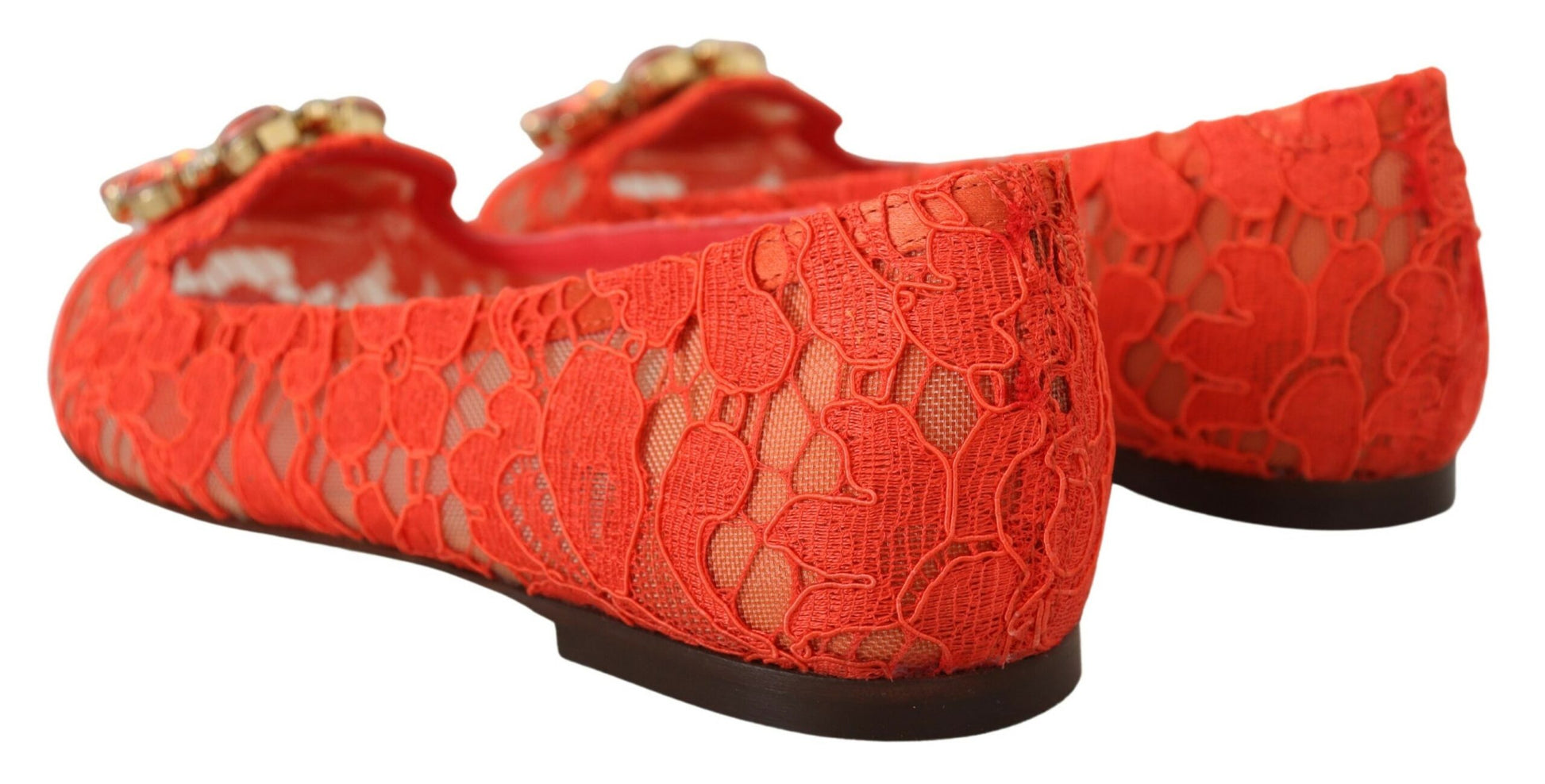 Ballerines Dolce &amp; Gabbana rouges en dentelle et cristaux Taormina