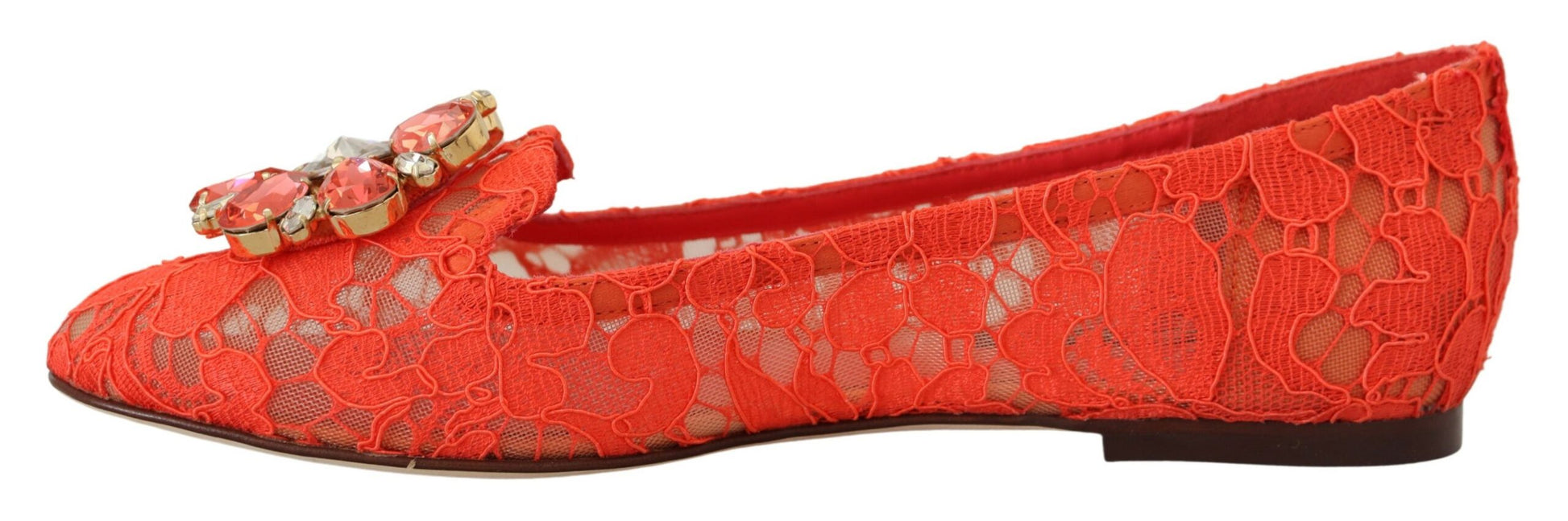 Ballerines Dolce &amp; Gabbana rouges en dentelle et cristaux Taormina