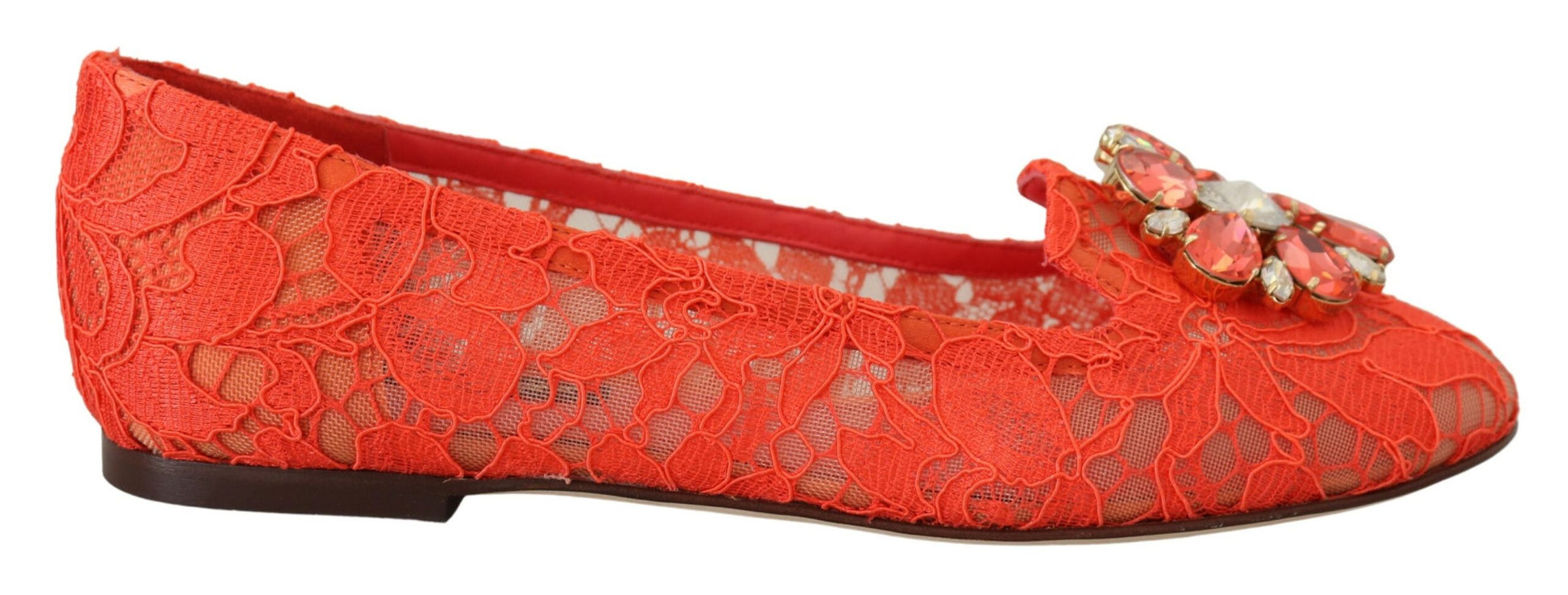 Ballerines Dolce &amp; Gabbana rouges en dentelle et cristaux Taormina