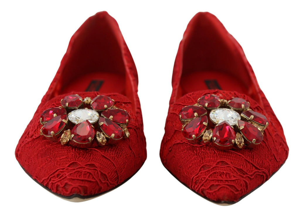 Mocassins plats Dolce &amp; Gabbana à cristaux rouges Taormina