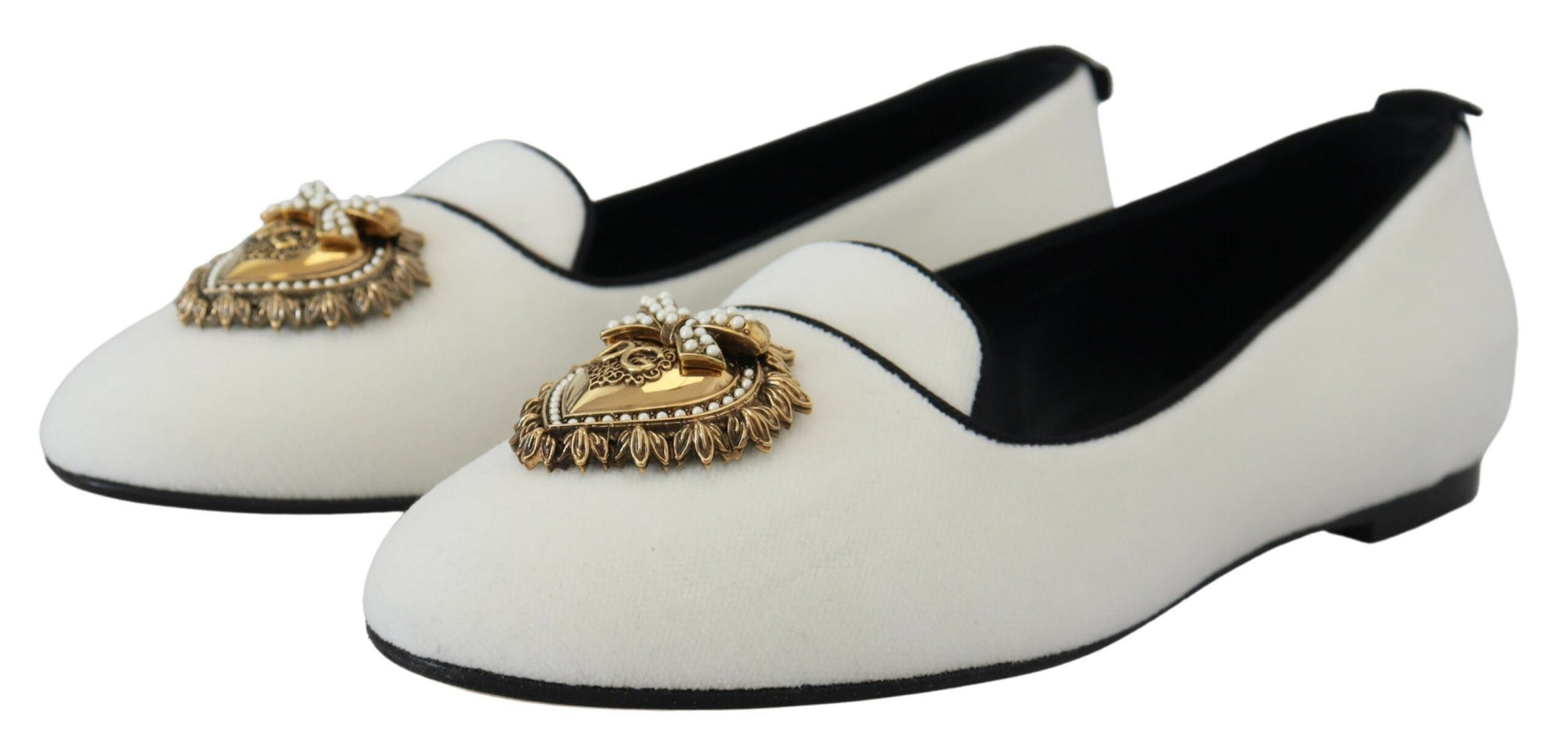Mocassins plats en velours blanc Dolce &amp; Gabbana