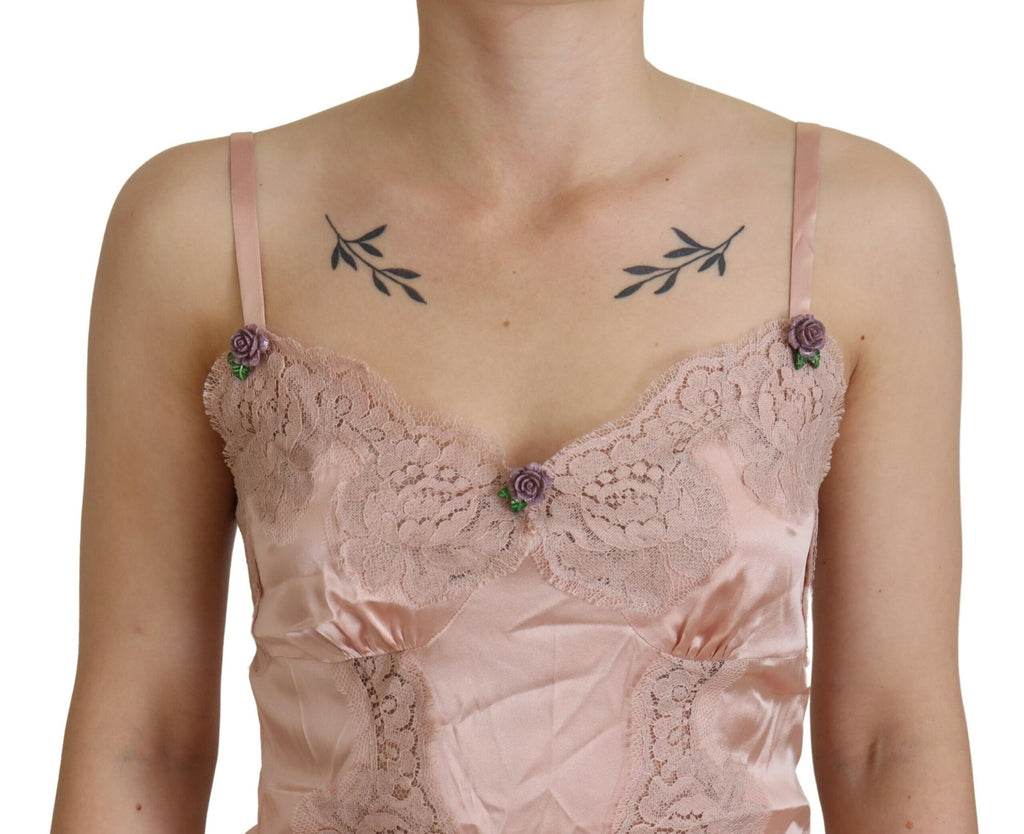 Débardeur Dolce &amp; Gabbana en satin rose et dentelle à imprimé roses