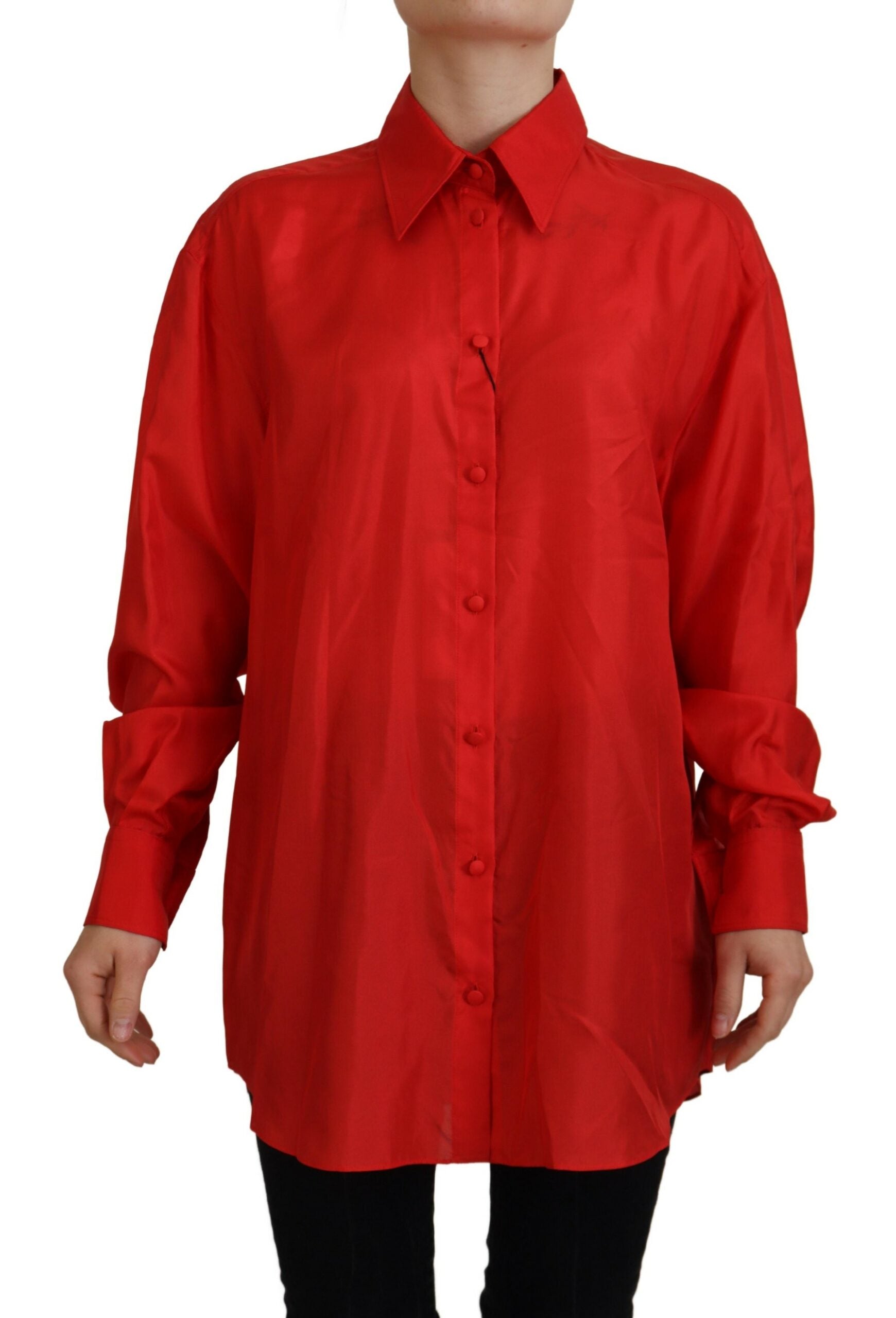 Chemise habillée à manches longues et col en soie rouge Dolce &amp; Gabbana